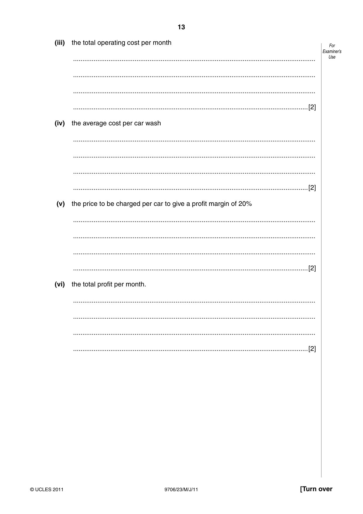 Cambridge A Level Accounting 9706 2011 May/June Paper 2 · Variant 3 question paper, page 13 of 16