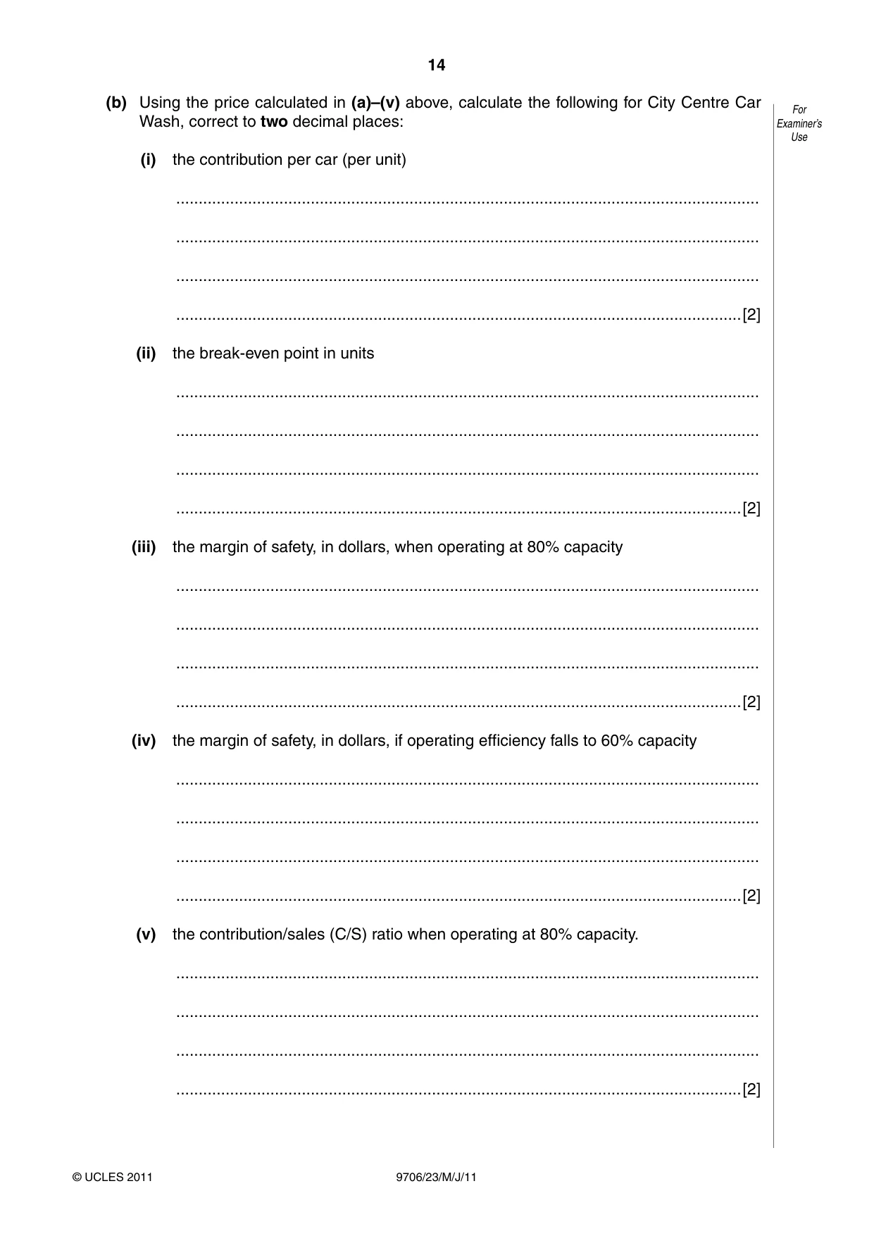 Cambridge A Level Accounting 9706 2011 May/June Paper 2 · Variant 3 question paper, page 14 of 16