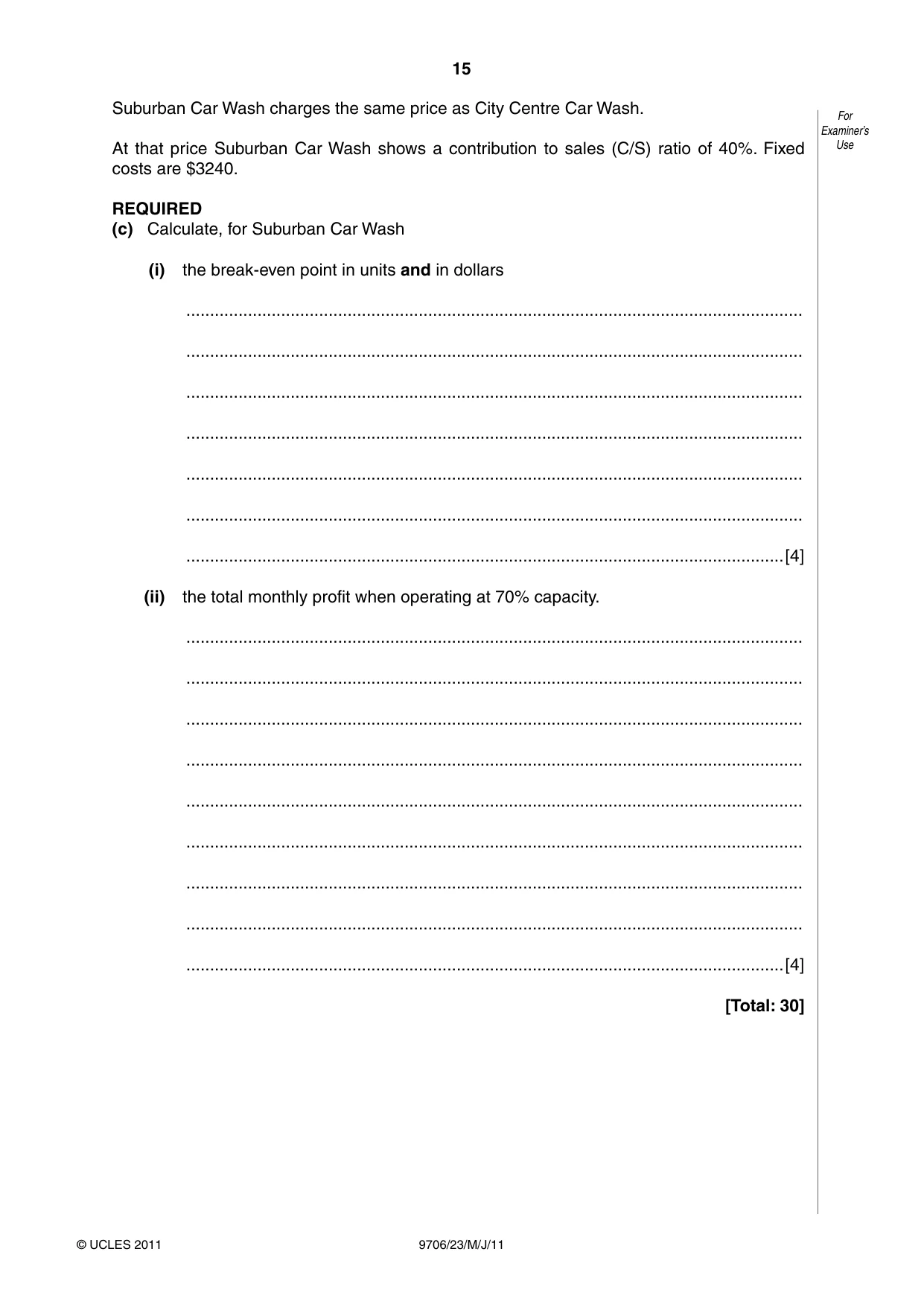 Cambridge A Level Accounting 9706 2011 May/June Paper 2 · Variant 3 question paper, page 15 of 16