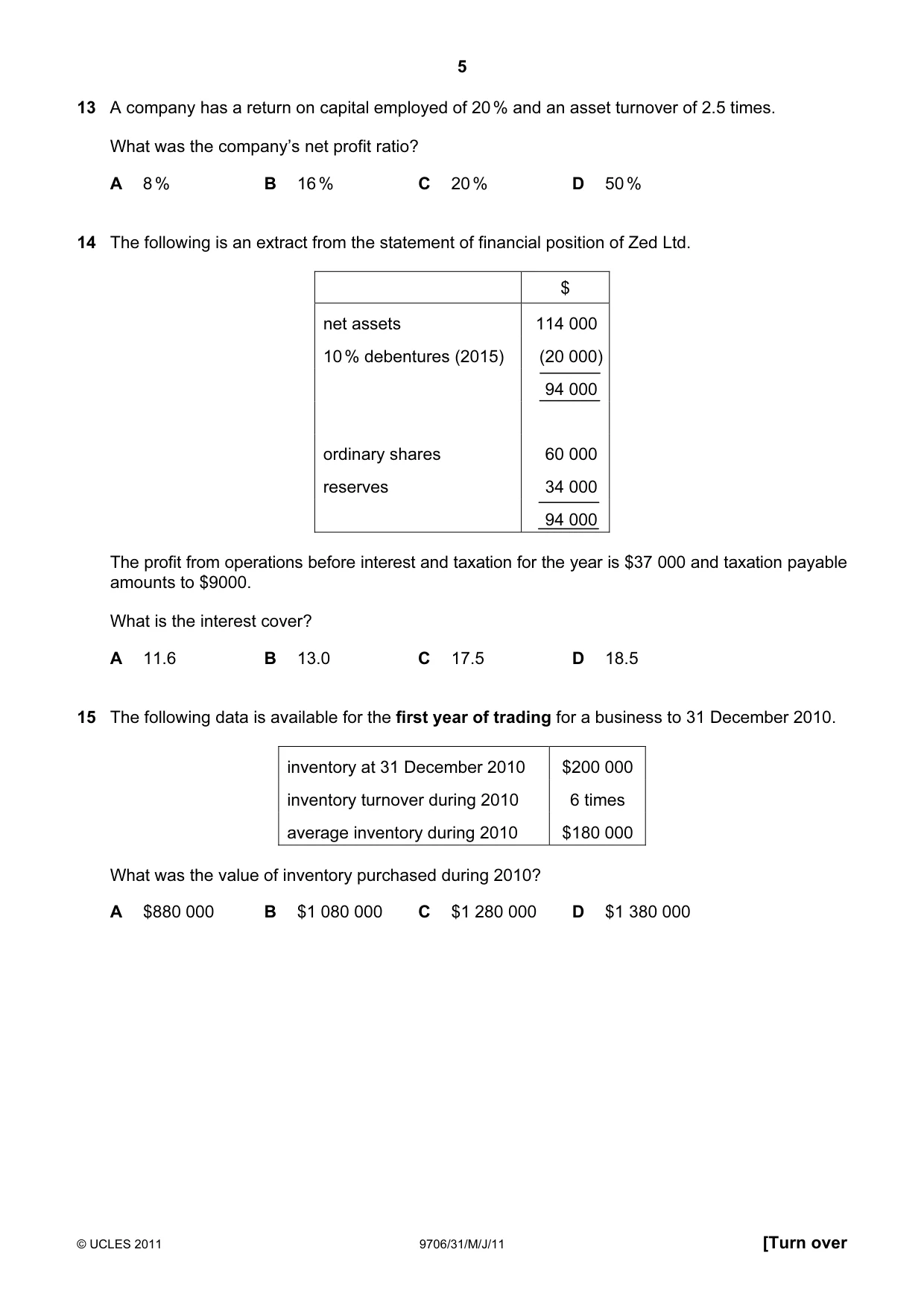 Cambridge A Level Accounting 9706 2011 May/June Paper 3 · Variant 1 question paper, page 5 of 12