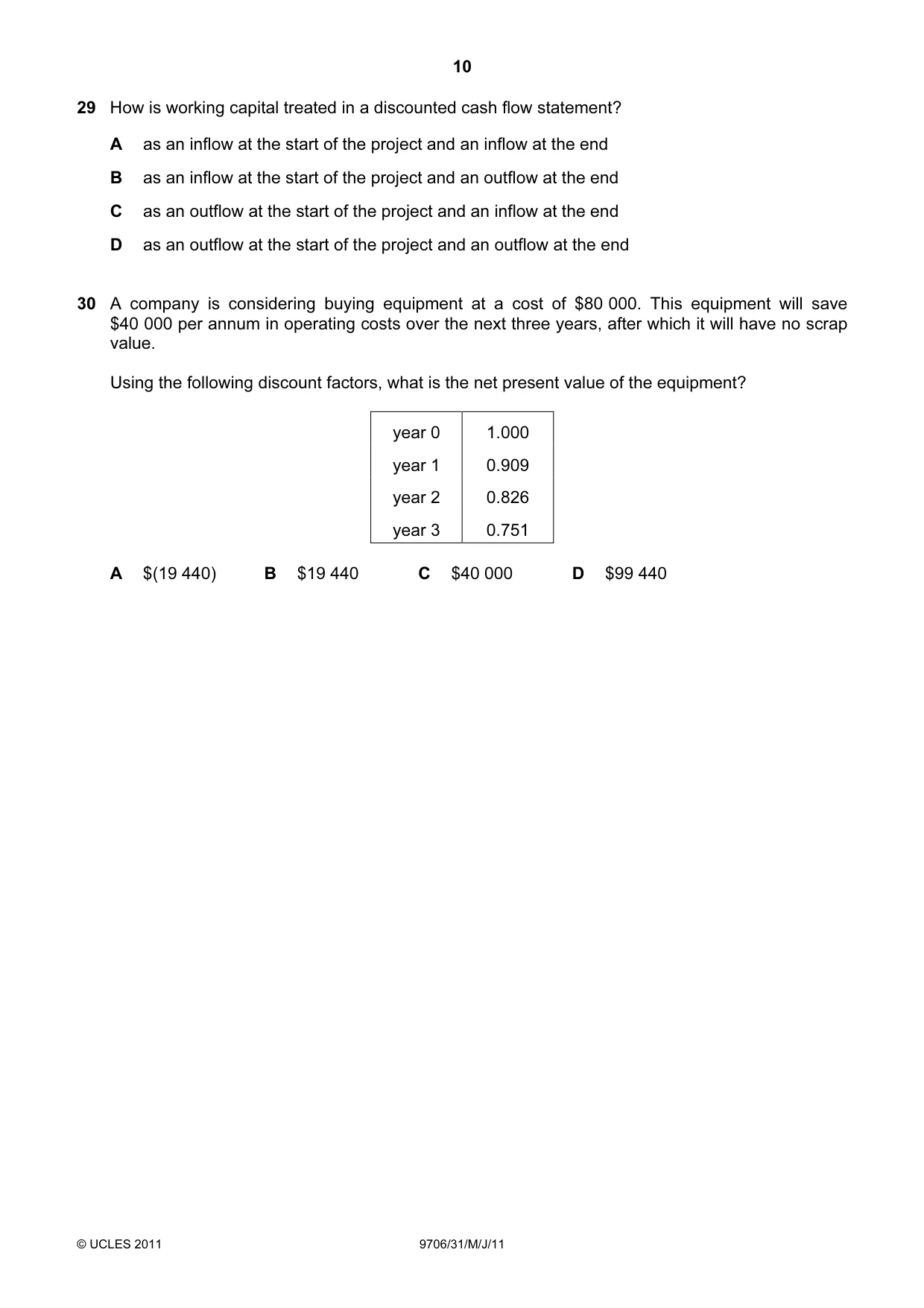 Cambridge A Level Accounting 9706 2011 May/June Paper 3 · Variant 1 question paper, page 10 of 12
