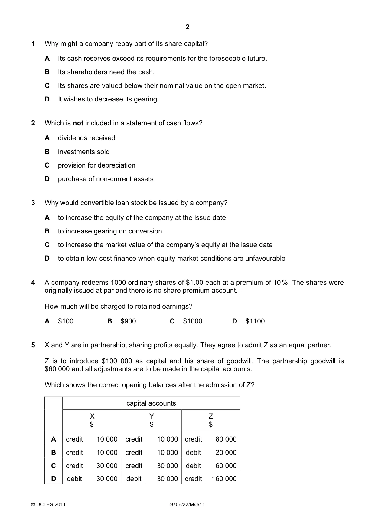 Cambridge A Level Accounting 9706 2011 May/June Paper 3 · Variant 2 question paper, page 2 of 12