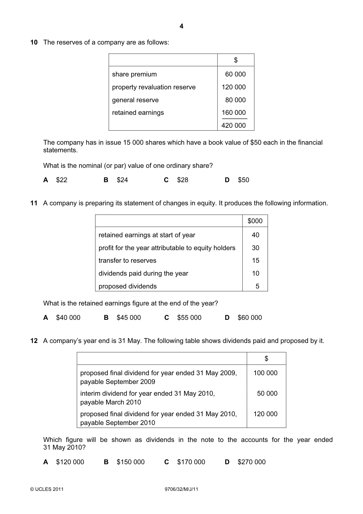 Cambridge A Level Accounting 9706 2011 May/June Paper 3 · Variant 2 question paper, page 4 of 12