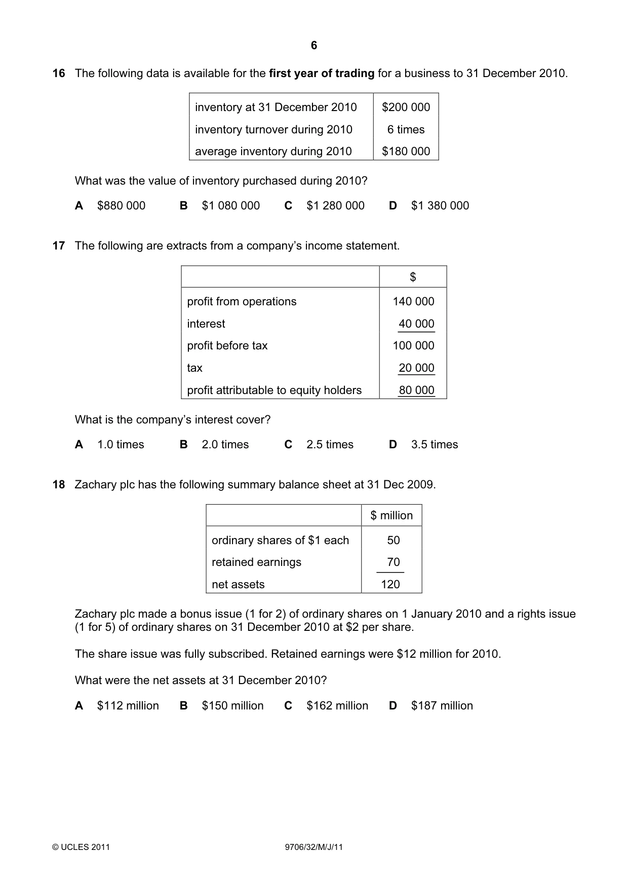 Cambridge A Level Accounting 9706 2011 May/June Paper 3 · Variant 2 question paper, page 6 of 12