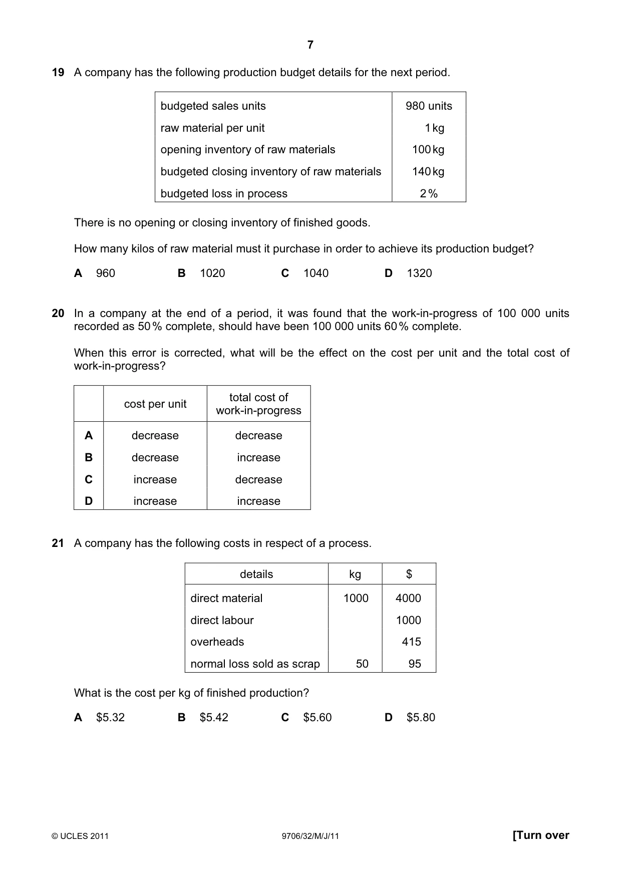 Cambridge A Level Accounting 9706 2011 May/June Paper 3 · Variant 2 question paper, page 7 of 12