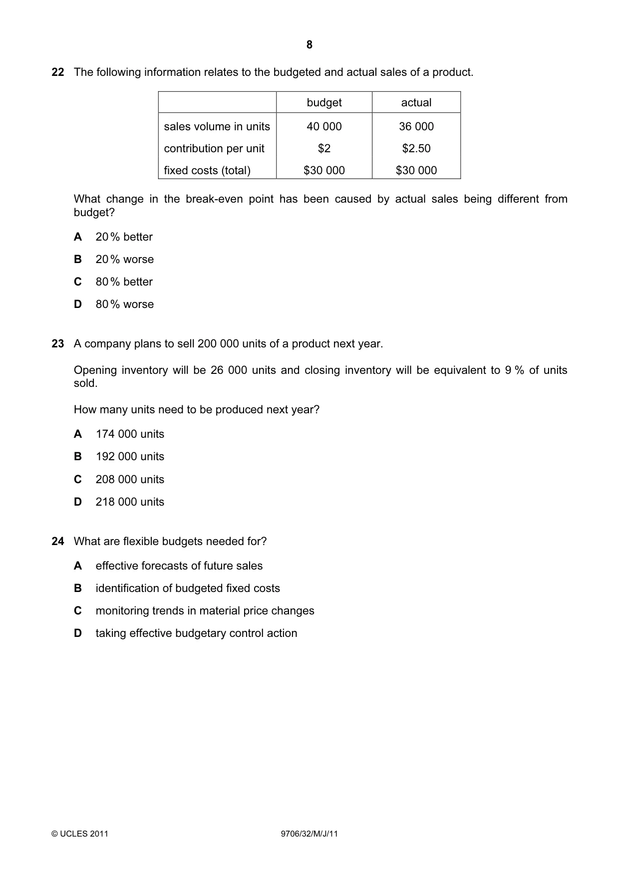 Cambridge A Level Accounting 9706 2011 May/June Paper 3 · Variant 2 question paper, page 8 of 12