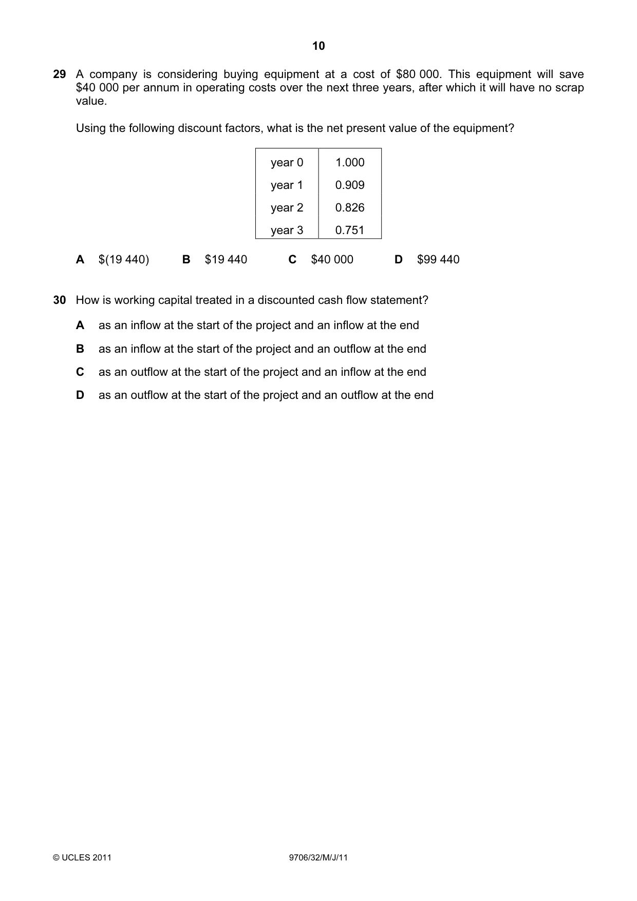 Cambridge A Level Accounting 9706 2011 May/June Paper 3 · Variant 2 question paper, page 10 of 12