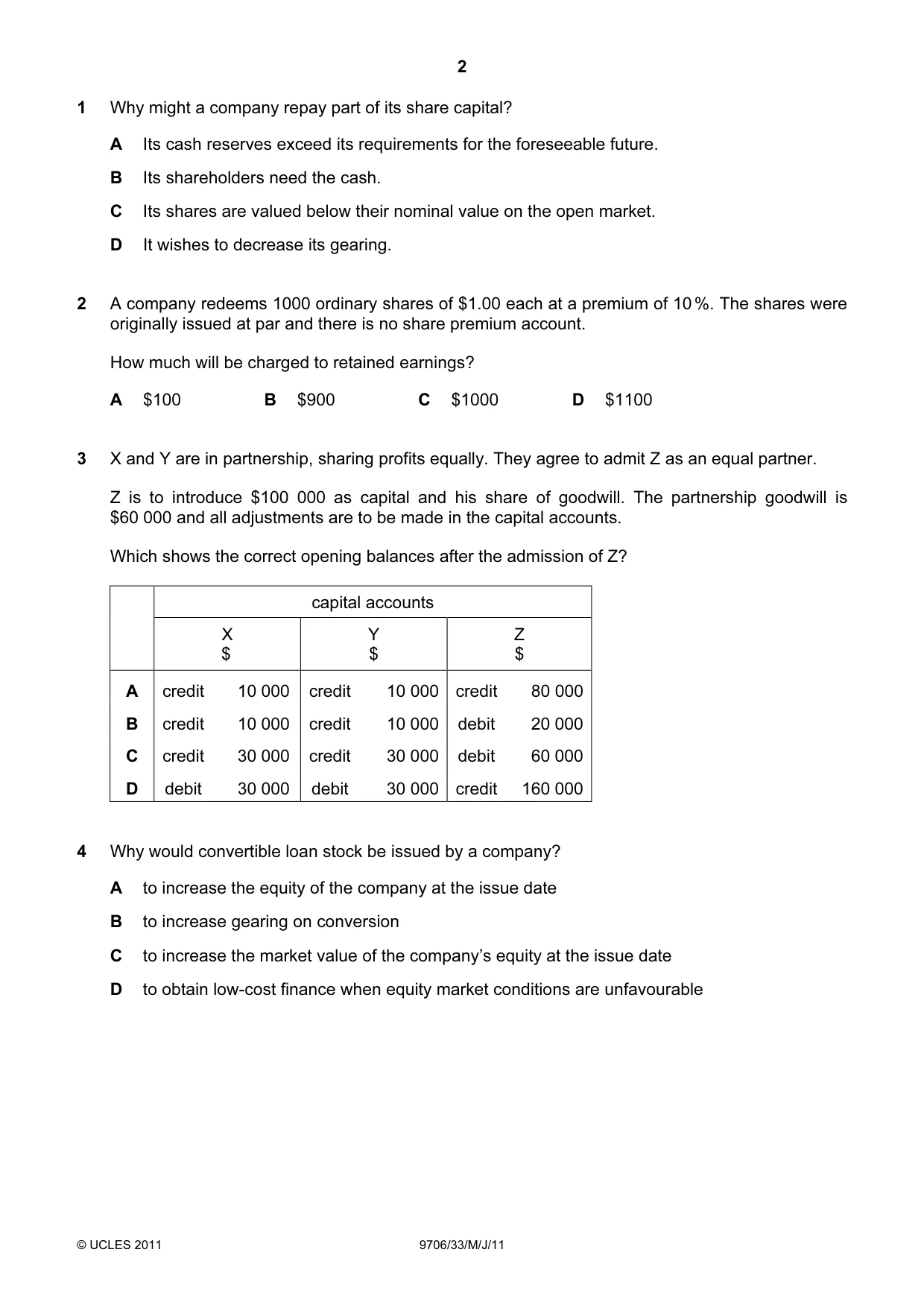 Cambridge A Level Accounting 9706 2011 May/June Paper 3 · Variant 3 question paper, page 2 of 12