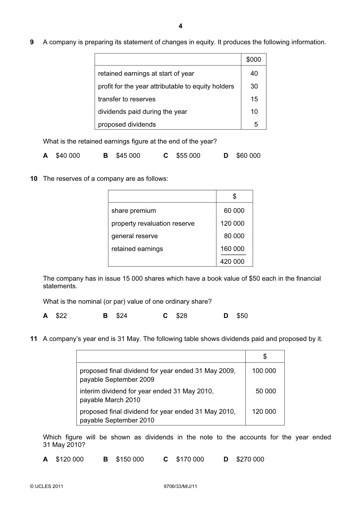 Cambridge A Level Accounting 9706 2011 May/June Paper 3 · Variant 3 question paper, page 4 of 12