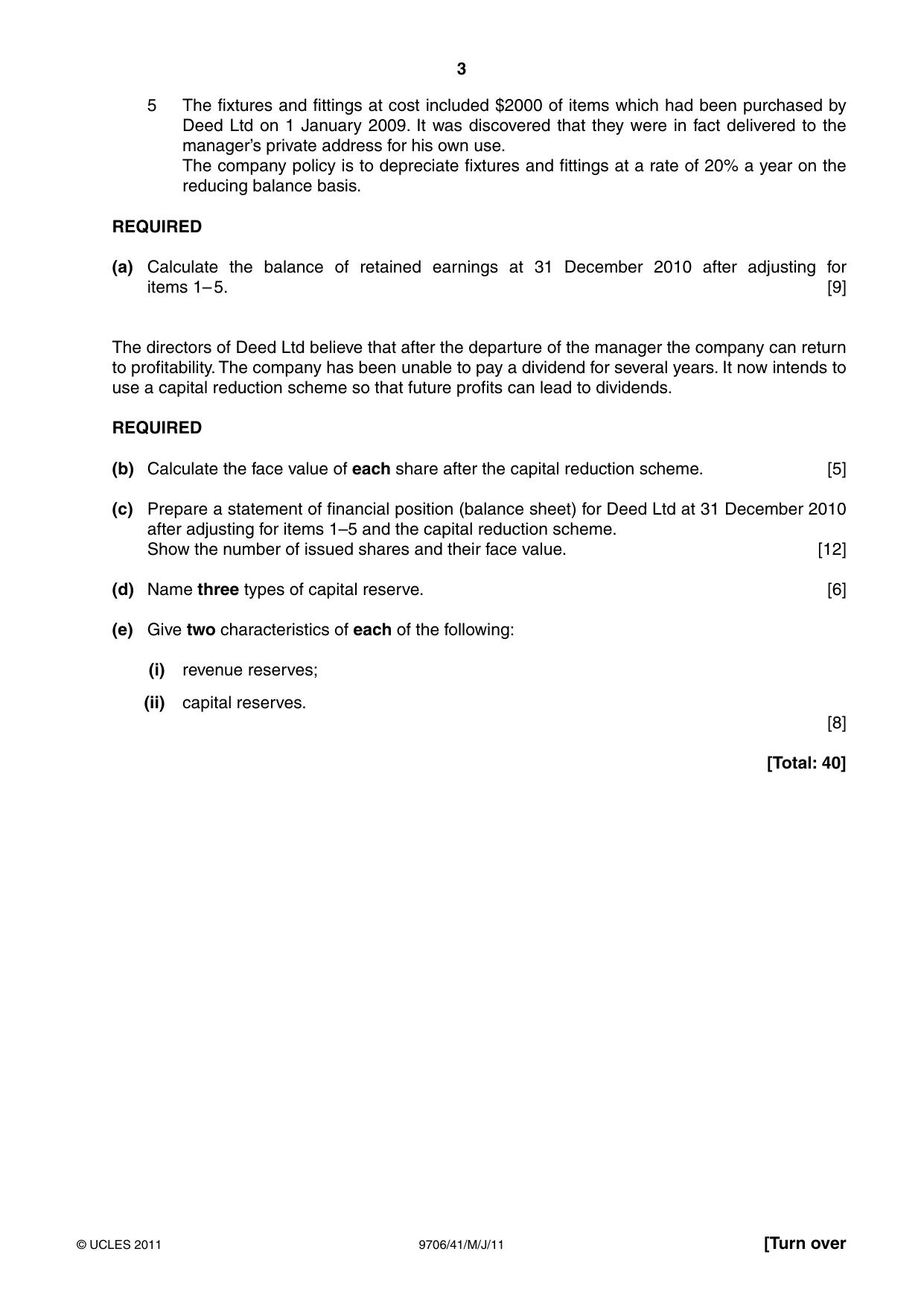 Cambridge A Level Accounting 9706 2011 May/June Paper 4 · Variant 1 question paper, page 3 of 8