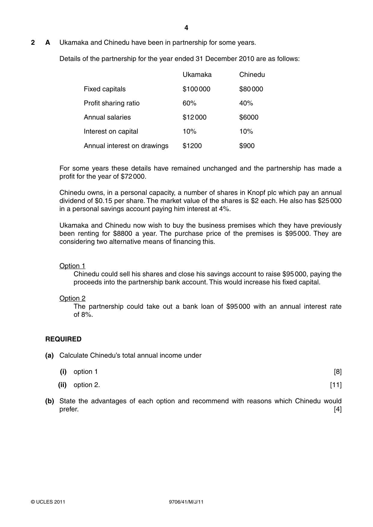 Cambridge A Level Accounting 9706 2011 May/June Paper 4 · Variant 1 question paper, page 4 of 8