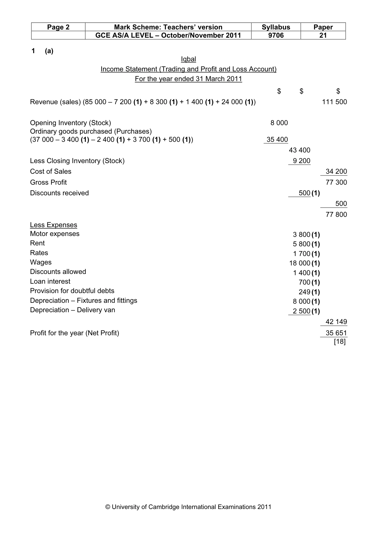 Mark scheme, page 2 of 5