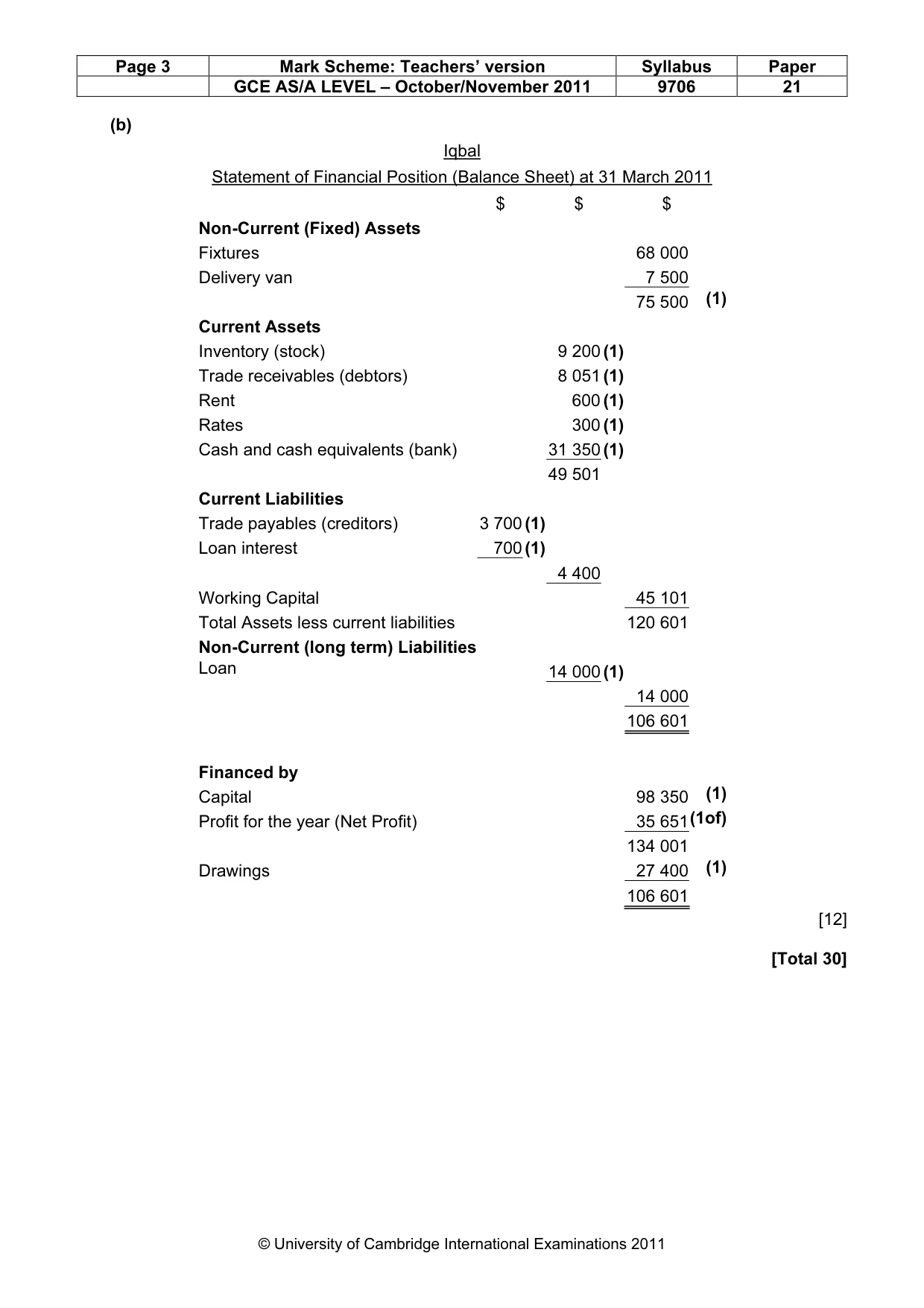 Mark scheme, page 3 of 5