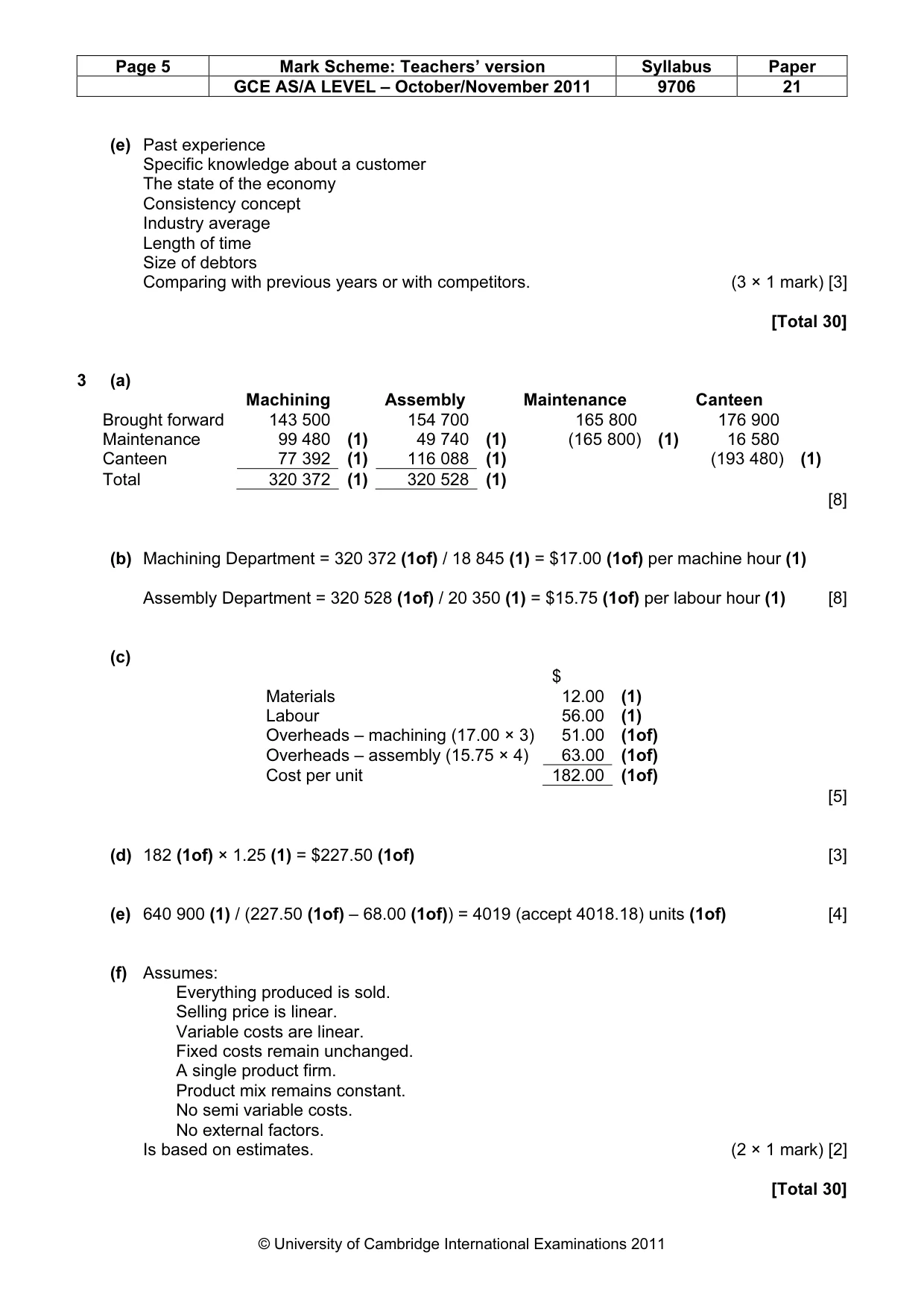 Mark scheme, page 5 of 5
