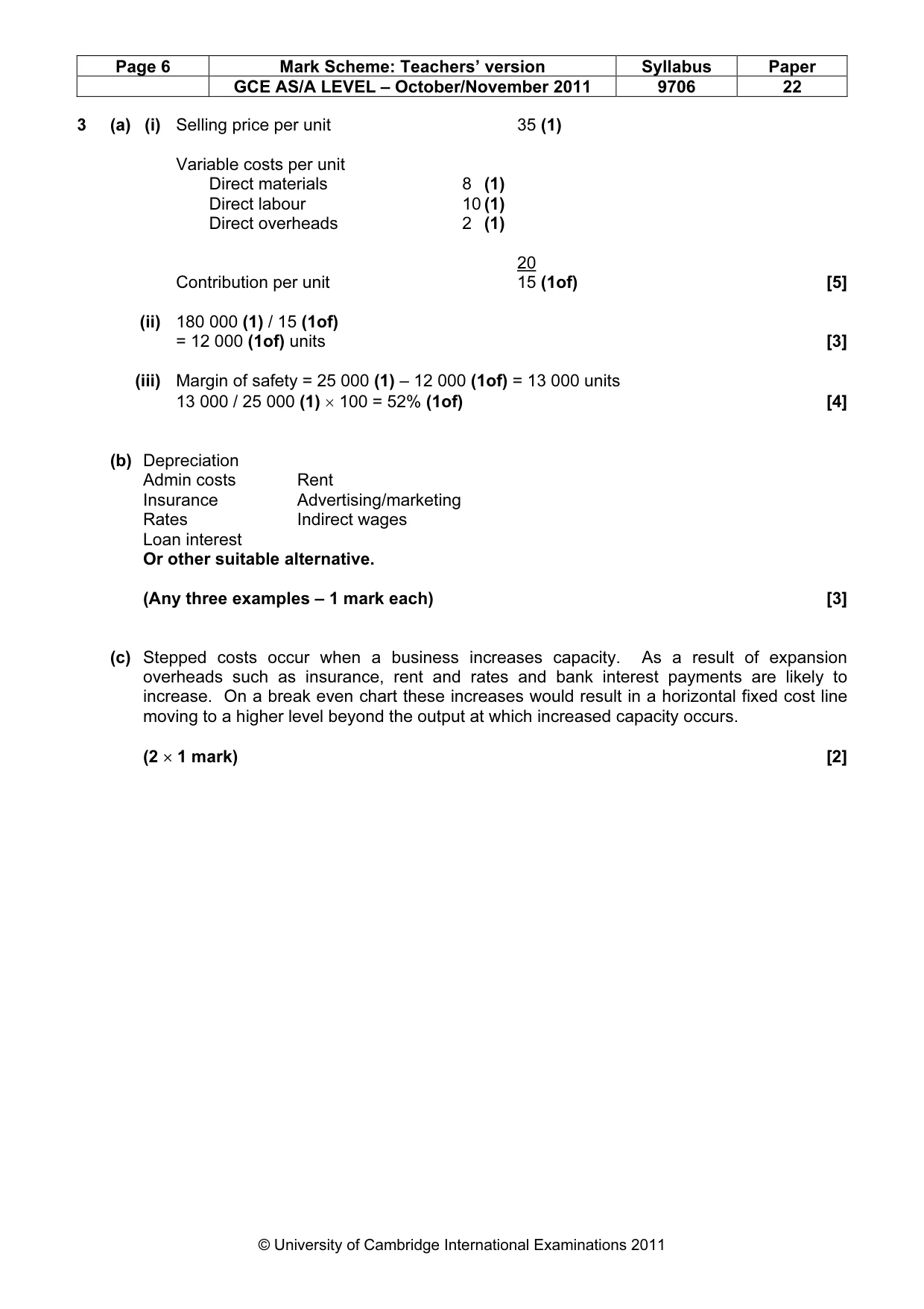 Mark scheme, page 6 of 7