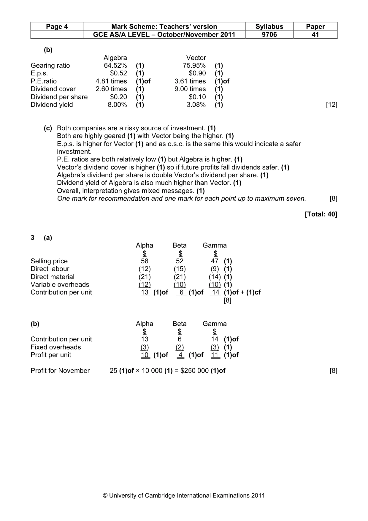 Mark scheme, page 4 of 5