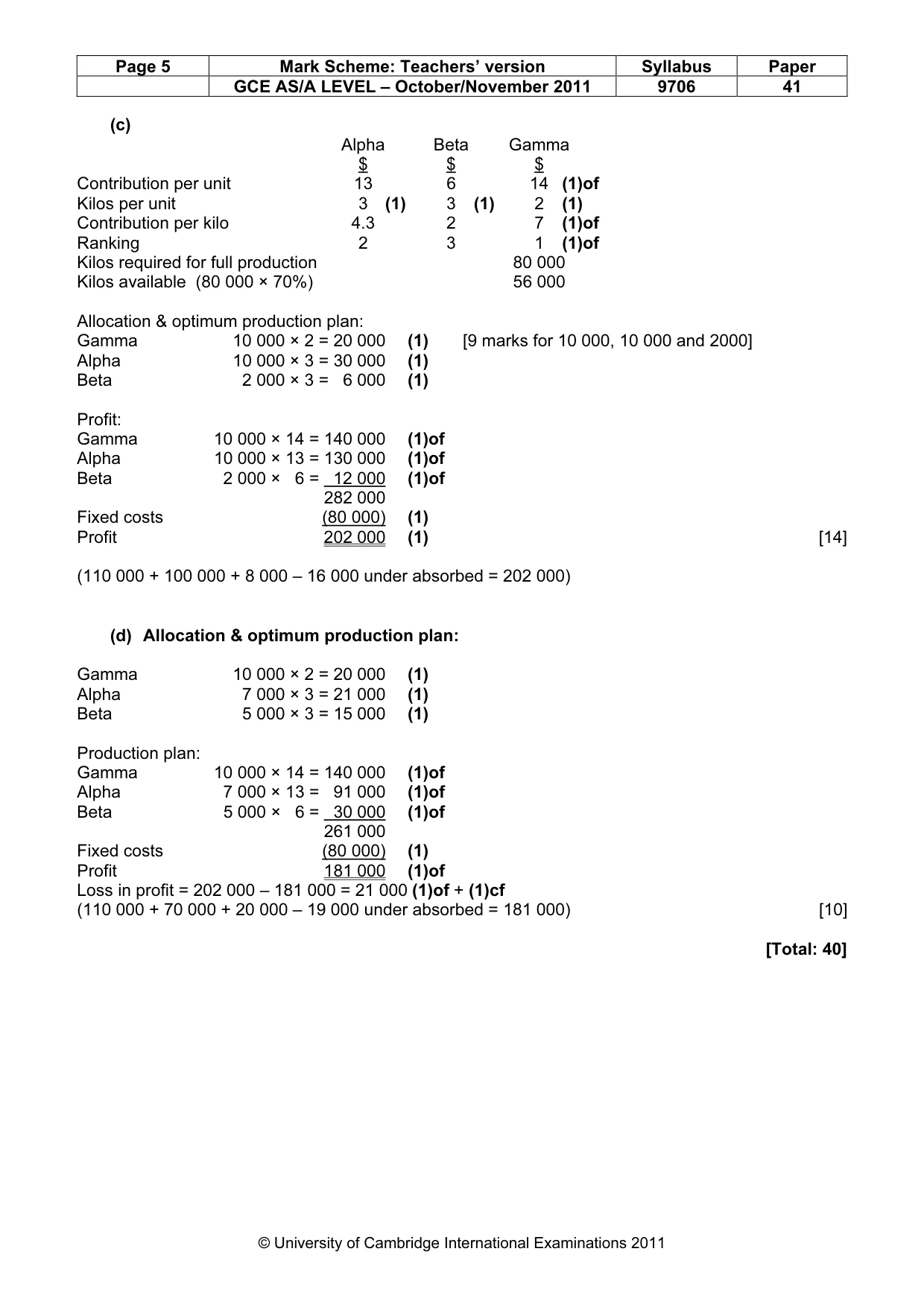 Mark scheme, page 5 of 5