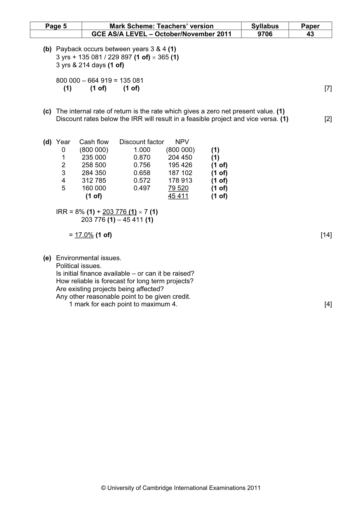 Mark scheme, page 5 of 5