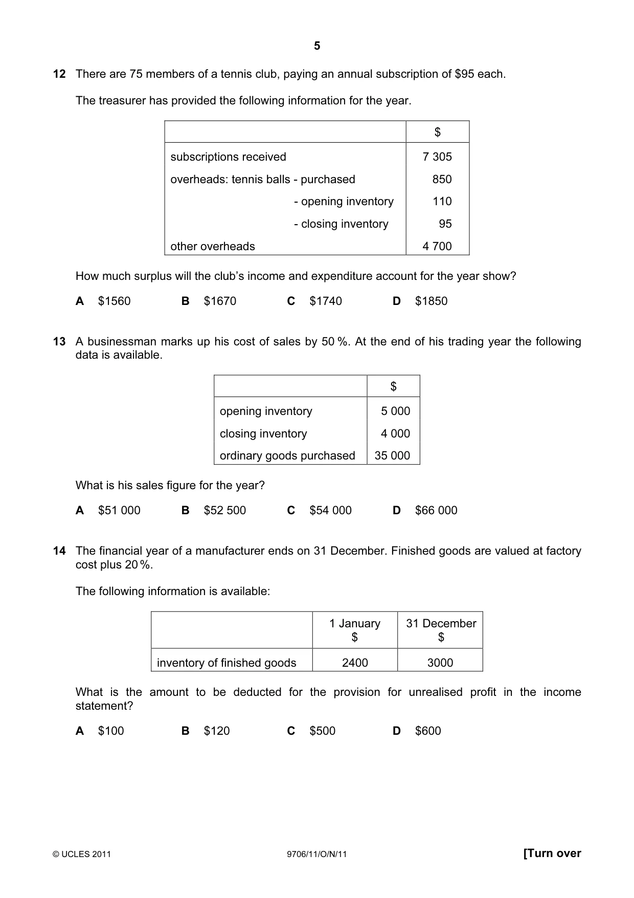 Cambridge A Level Accounting 9706 2011 Oct/Nov Paper 1 · Variant 1 question paper, page 5 of 12