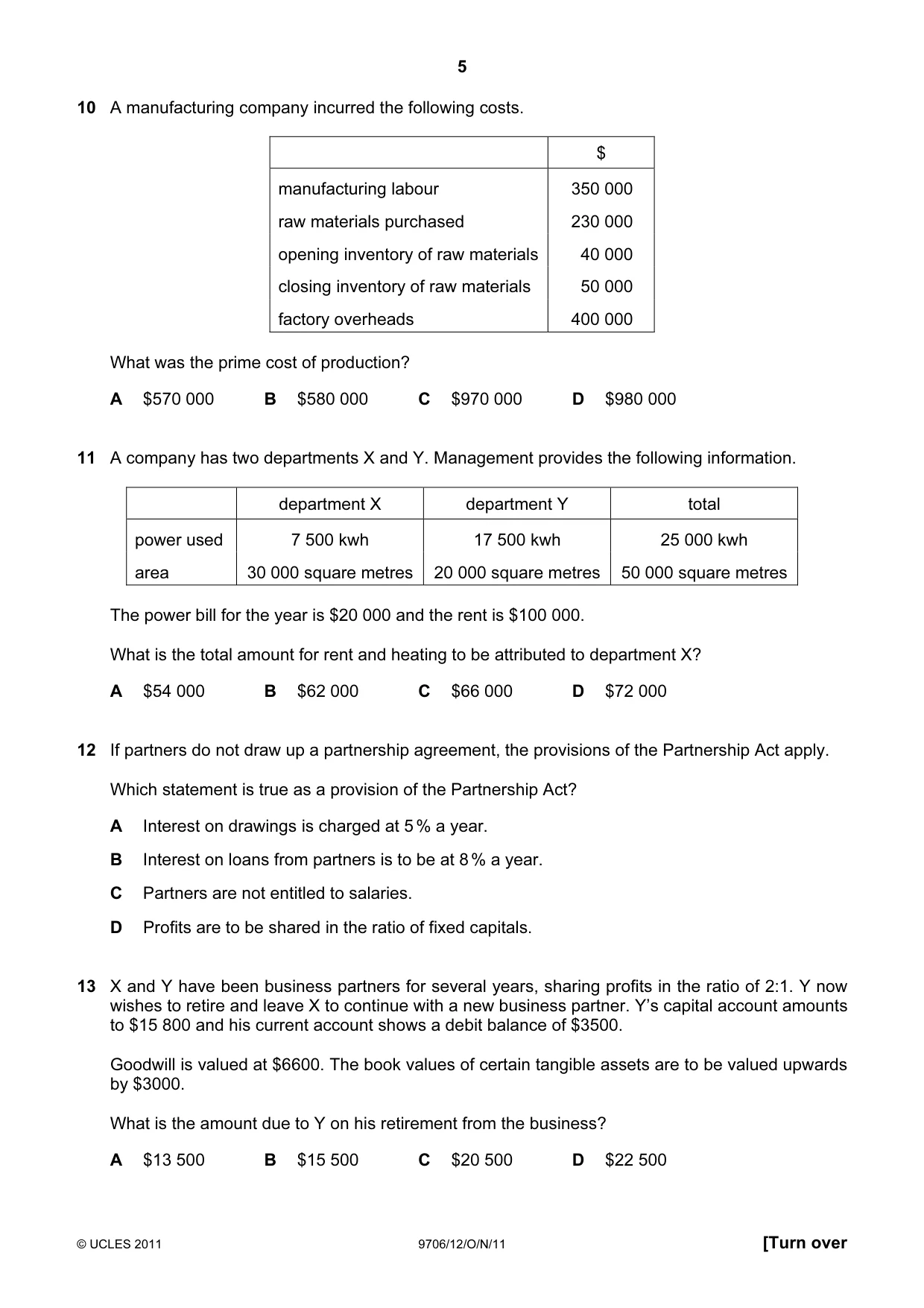 Cambridge A Level Accounting 9706 2011 Oct/Nov Paper 1 · Variant 2 question paper, page 5 of 12