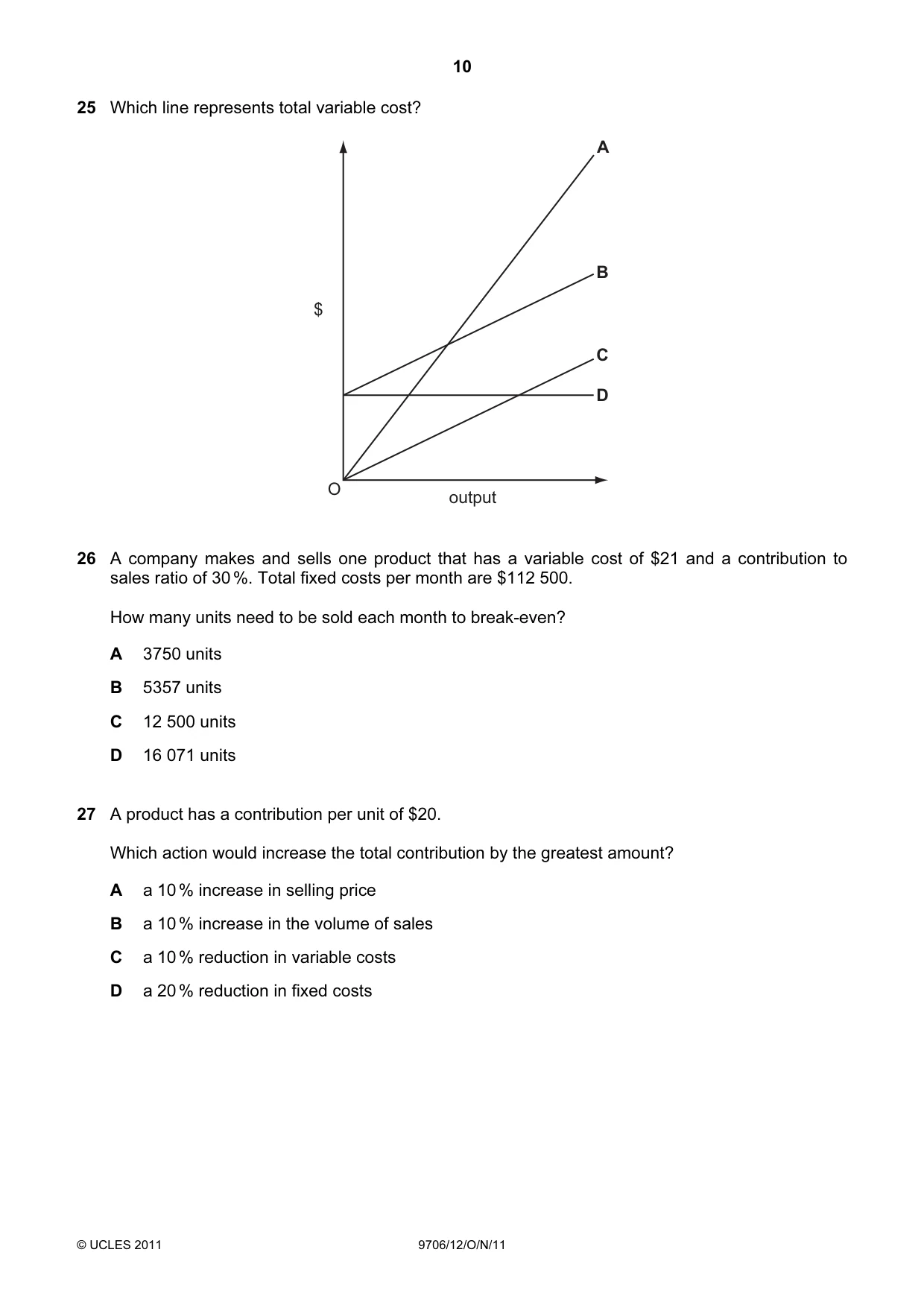 Cambridge A Level Accounting 9706 2011 Oct/Nov Paper 1 · Variant 2 question paper, page 10 of 12