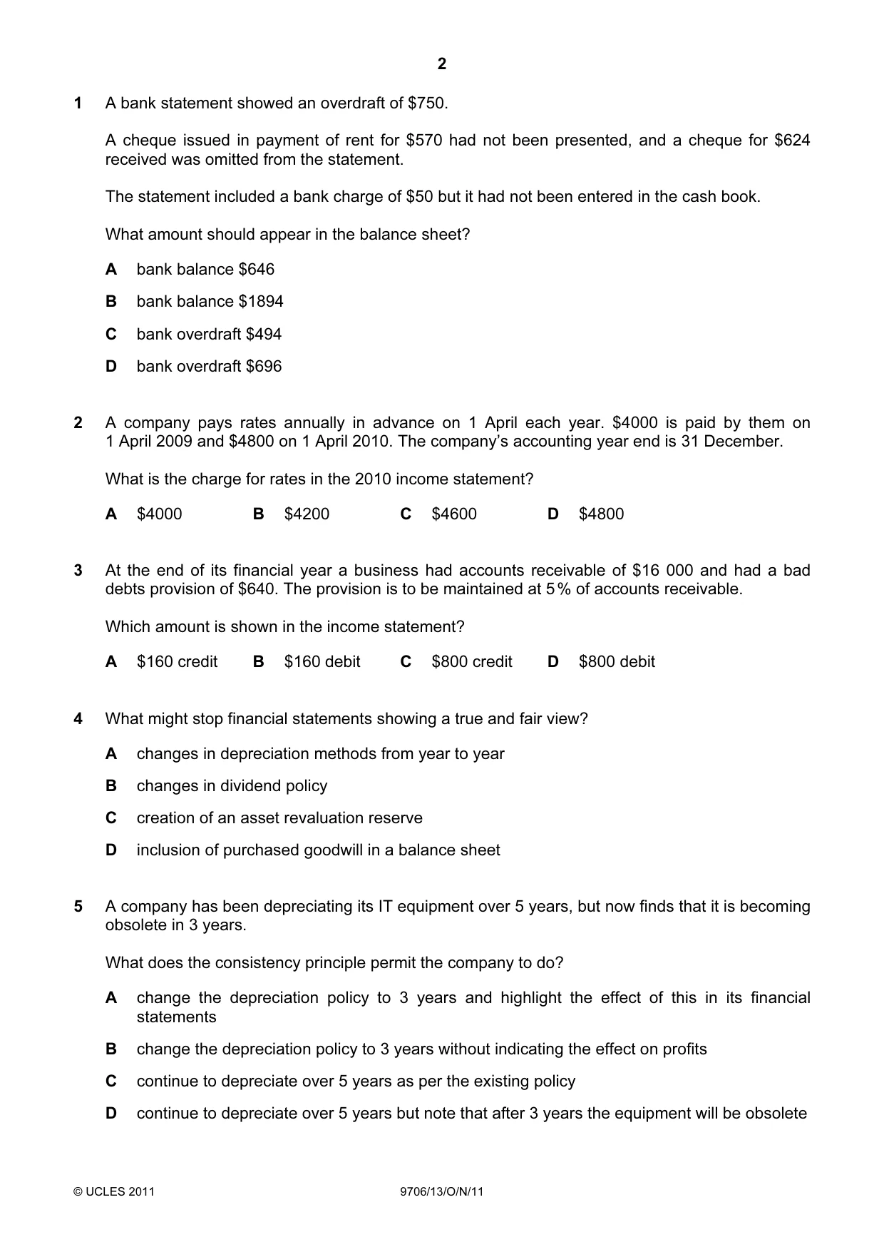 Cambridge A Level Accounting 9706 2011 Oct/Nov Paper 1 · Variant 3 question paper, page 2 of 12
