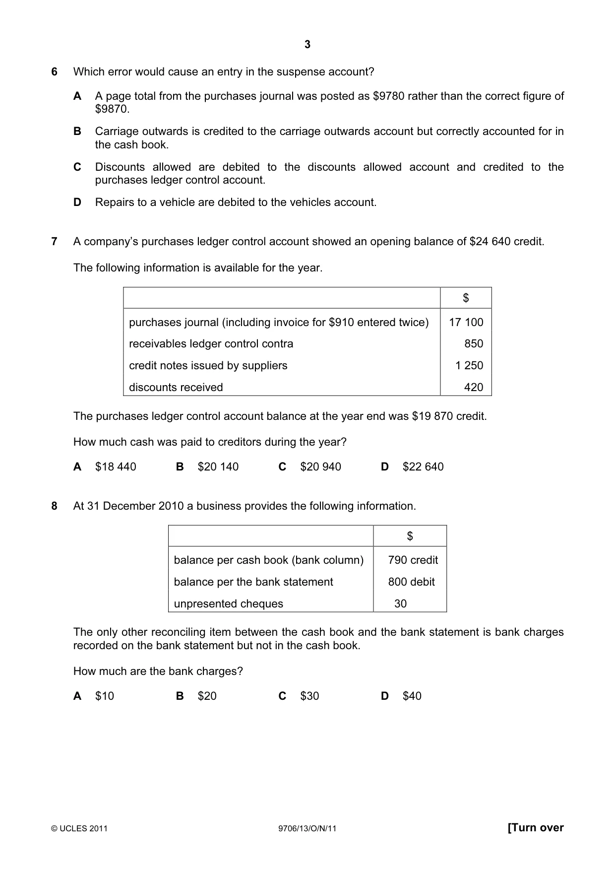 Cambridge A Level Accounting 9706 2011 Oct/Nov Paper 1 · Variant 3 question paper, page 3 of 12