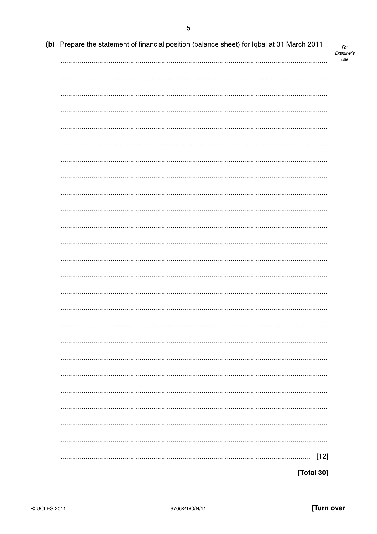 Cambridge A Level Accounting 9706 2011 Oct/Nov Paper 2 · Variant 1 question paper, page 5 of 12