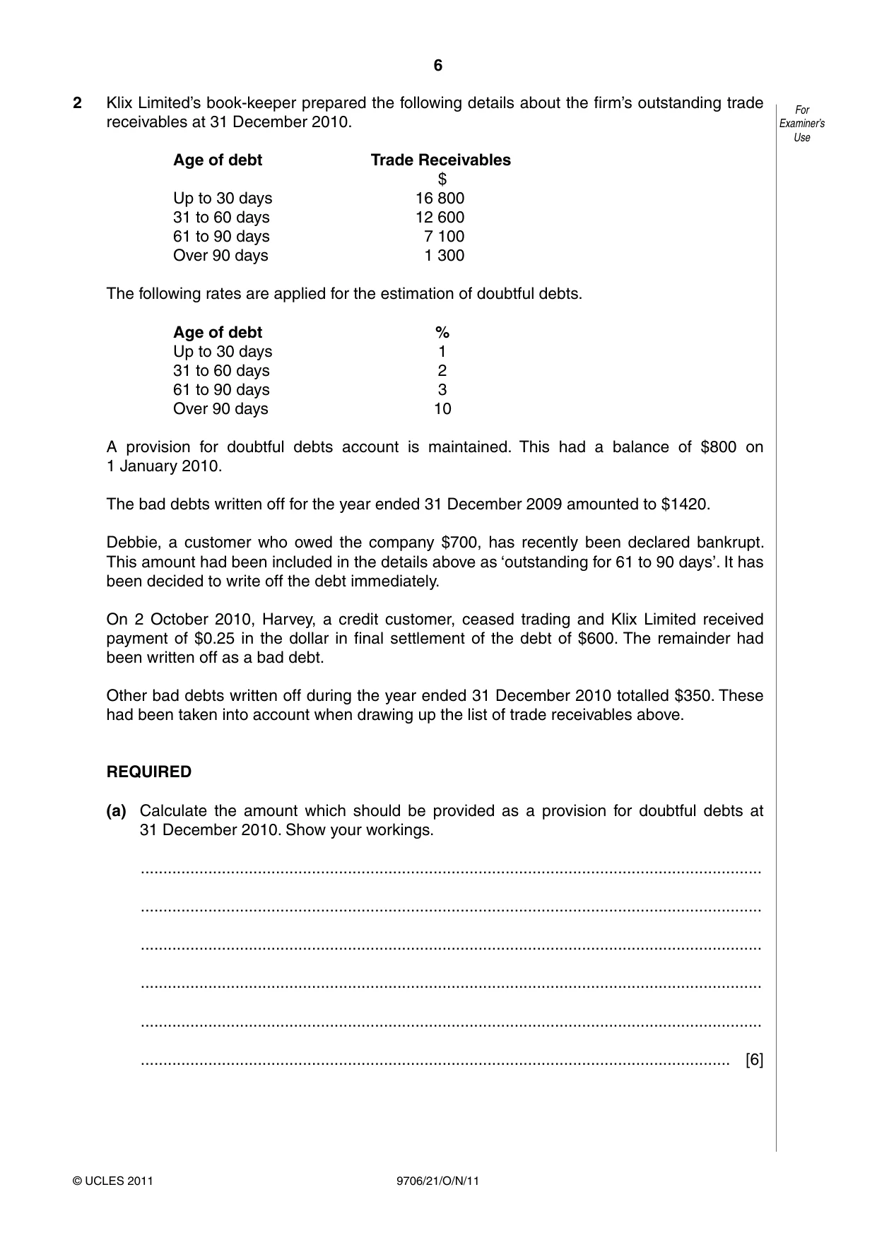 Cambridge A Level Accounting 9706 2011 Oct/Nov Paper 2 · Variant 1 question paper, page 6 of 12