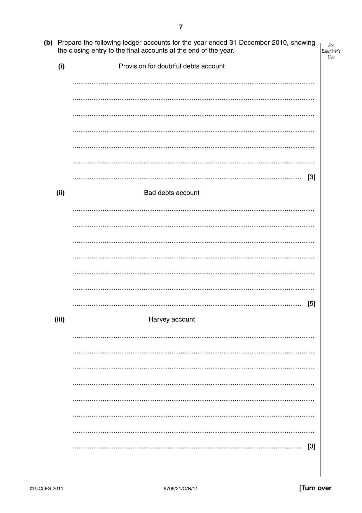Cambridge A Level Accounting 9706 2011 Oct/Nov Paper 2 · Variant 1 question paper, page 7 of 12