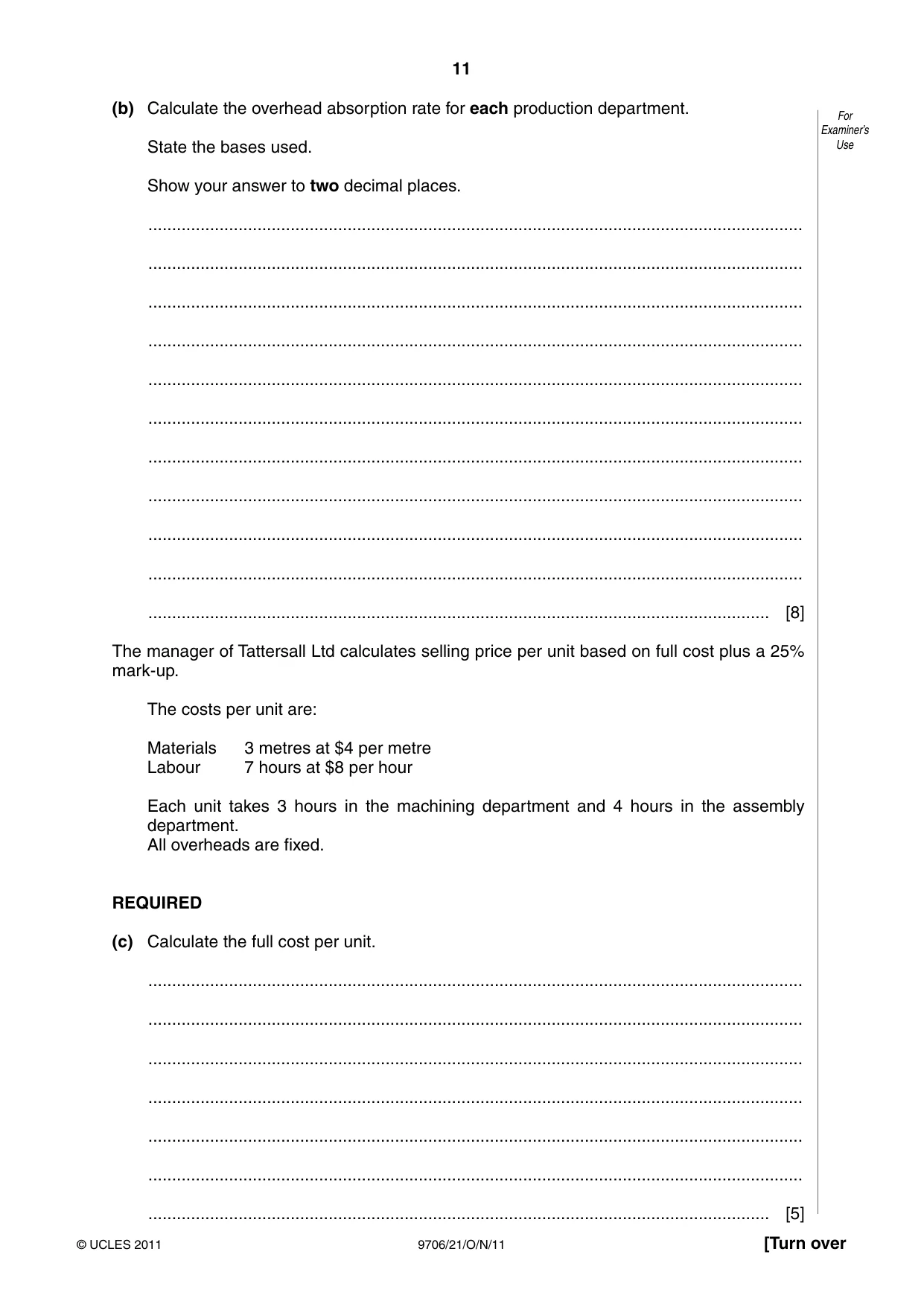 Cambridge A Level Accounting 9706 2011 Oct/Nov Paper 2 · Variant 1 question paper, page 11 of 12