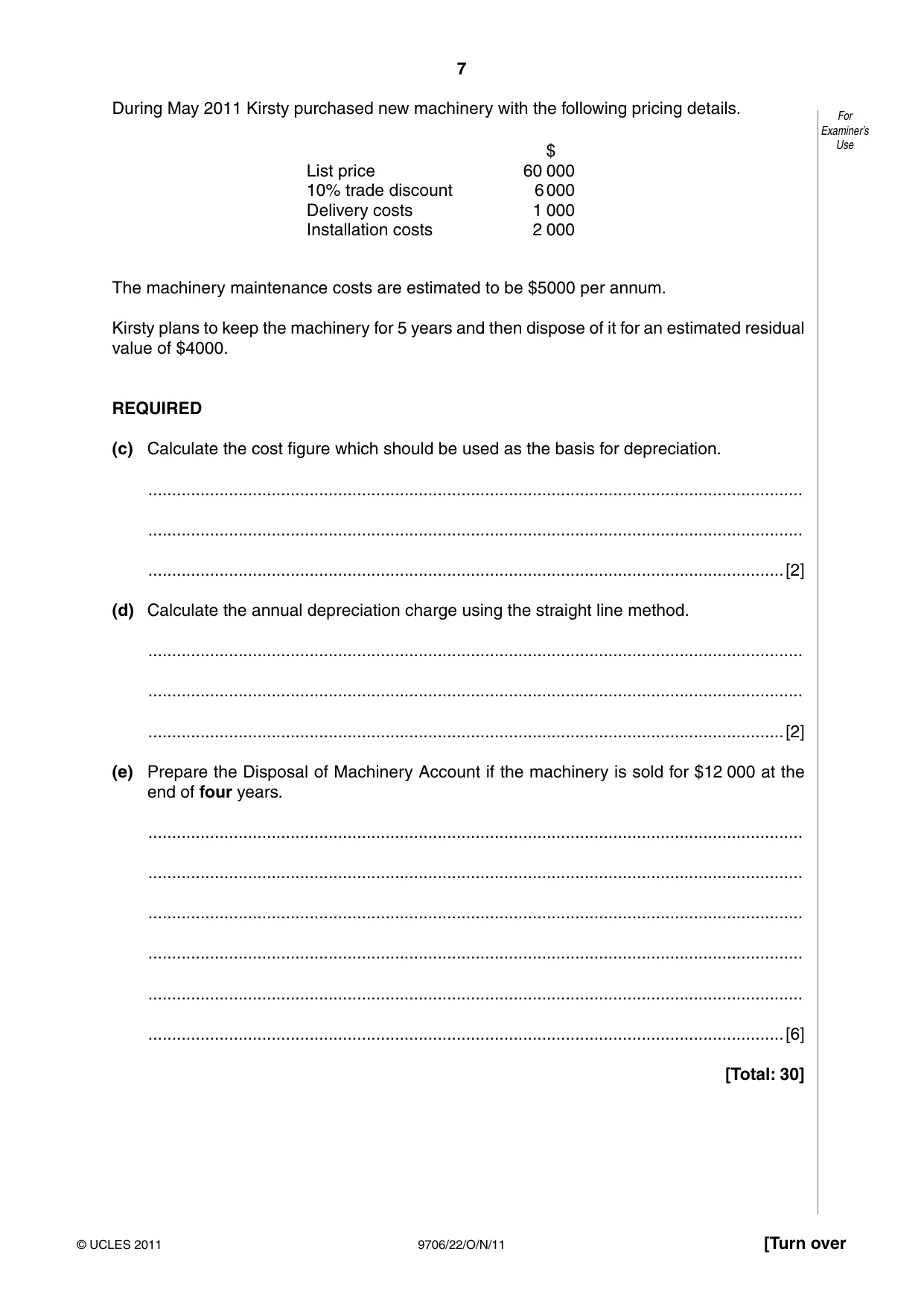 Cambridge A Level Accounting 9706 2011 Oct/Nov Paper 2 · Variant 2 question paper, page 7 of 16