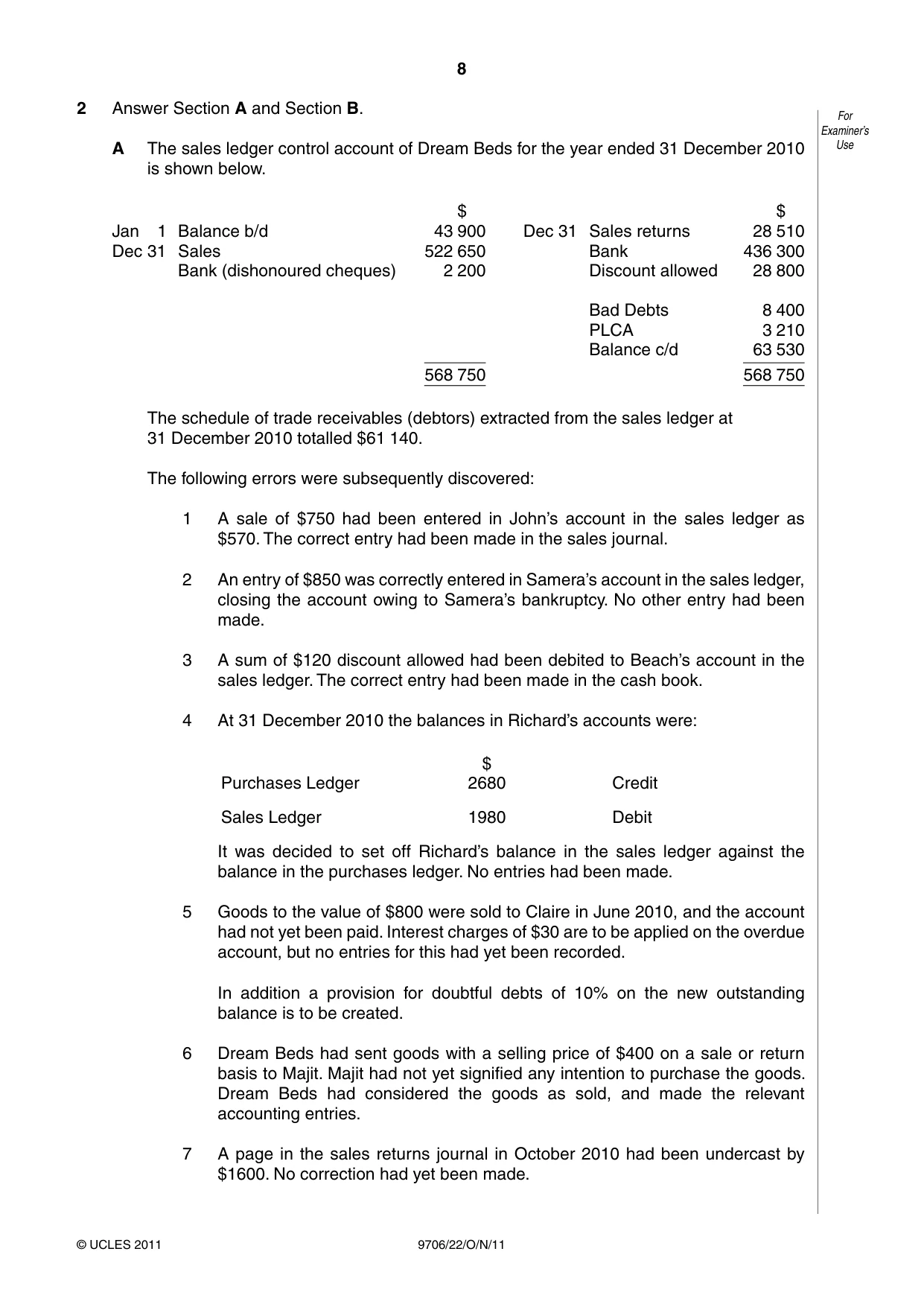 Cambridge A Level Accounting 9706 2011 Oct/Nov Paper 2 · Variant 2 question paper, page 8 of 16