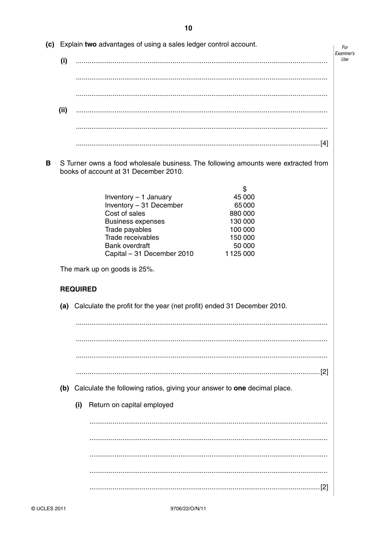 Cambridge A Level Accounting 9706 2011 Oct/Nov Paper 2 · Variant 2 question paper, page 10 of 16