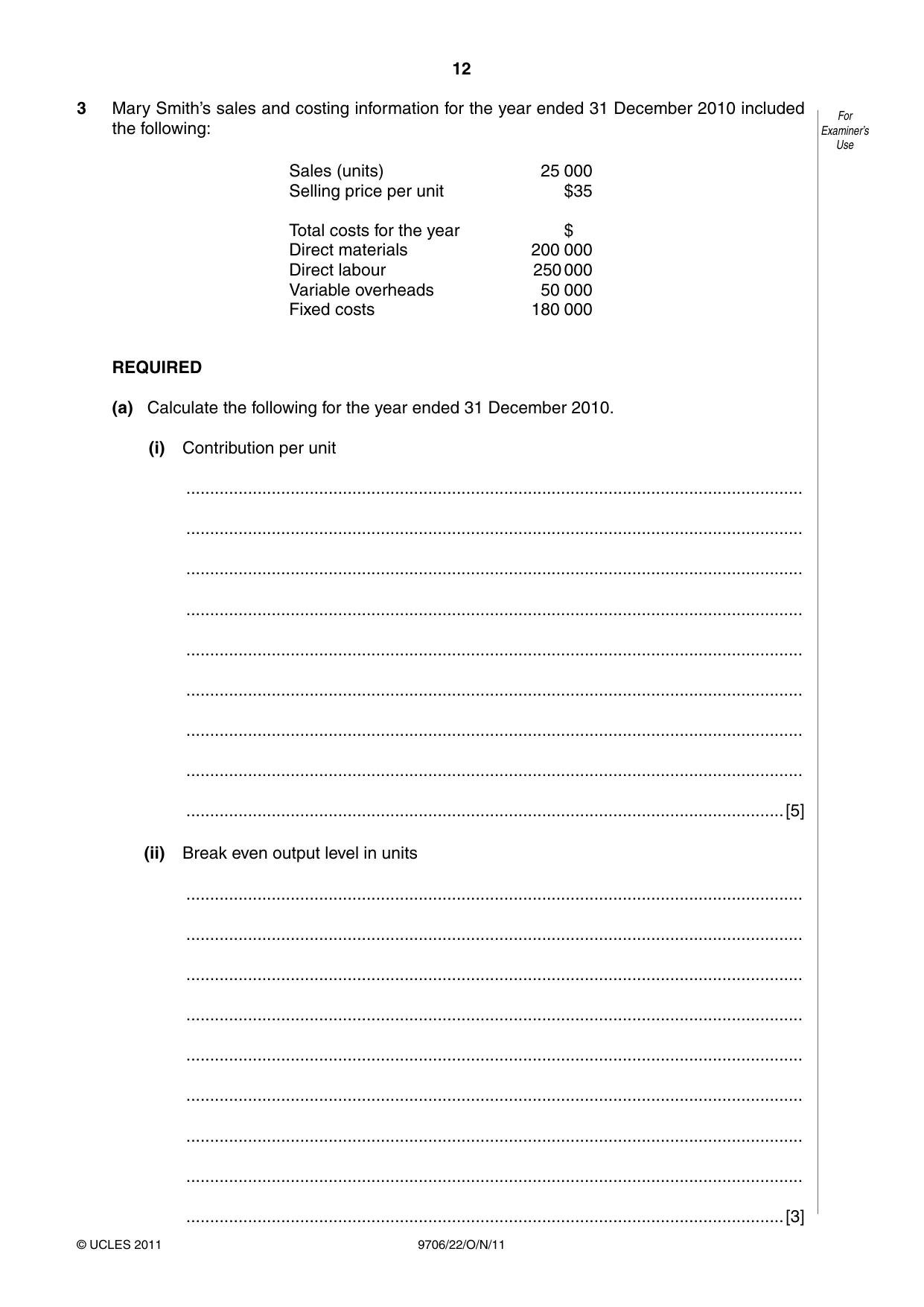 Cambridge A Level Accounting 9706 2011 Oct/Nov Paper 2 · Variant 2 question paper, page 12 of 16