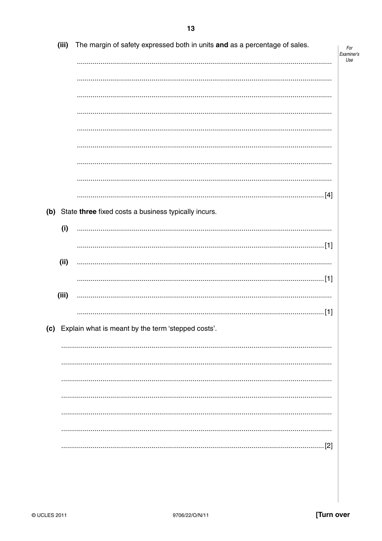 Cambridge A Level Accounting 9706 2011 Oct/Nov Paper 2 · Variant 2 question paper, page 13 of 16