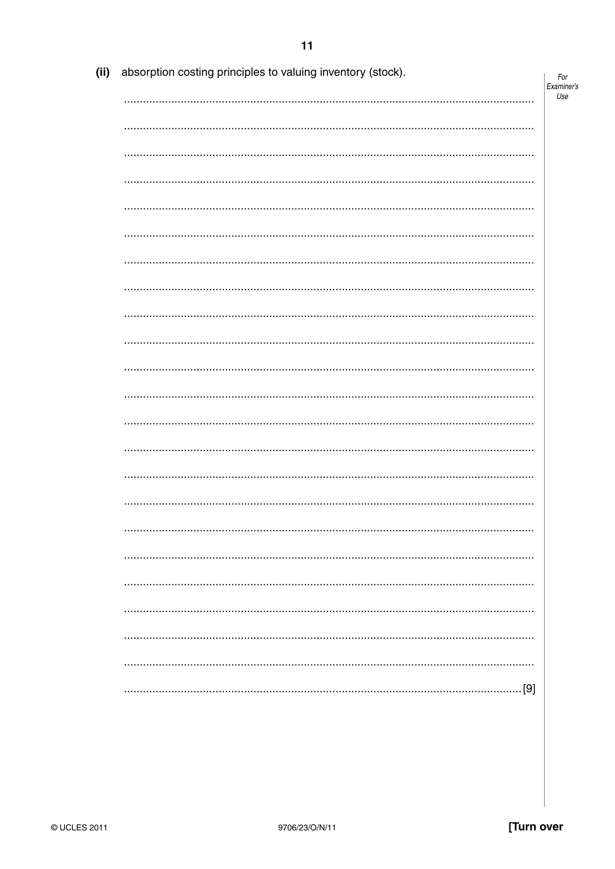 Cambridge A Level Accounting 9706 2011 Oct/Nov Paper 2 · Variant 3 question paper, page 11 of 12