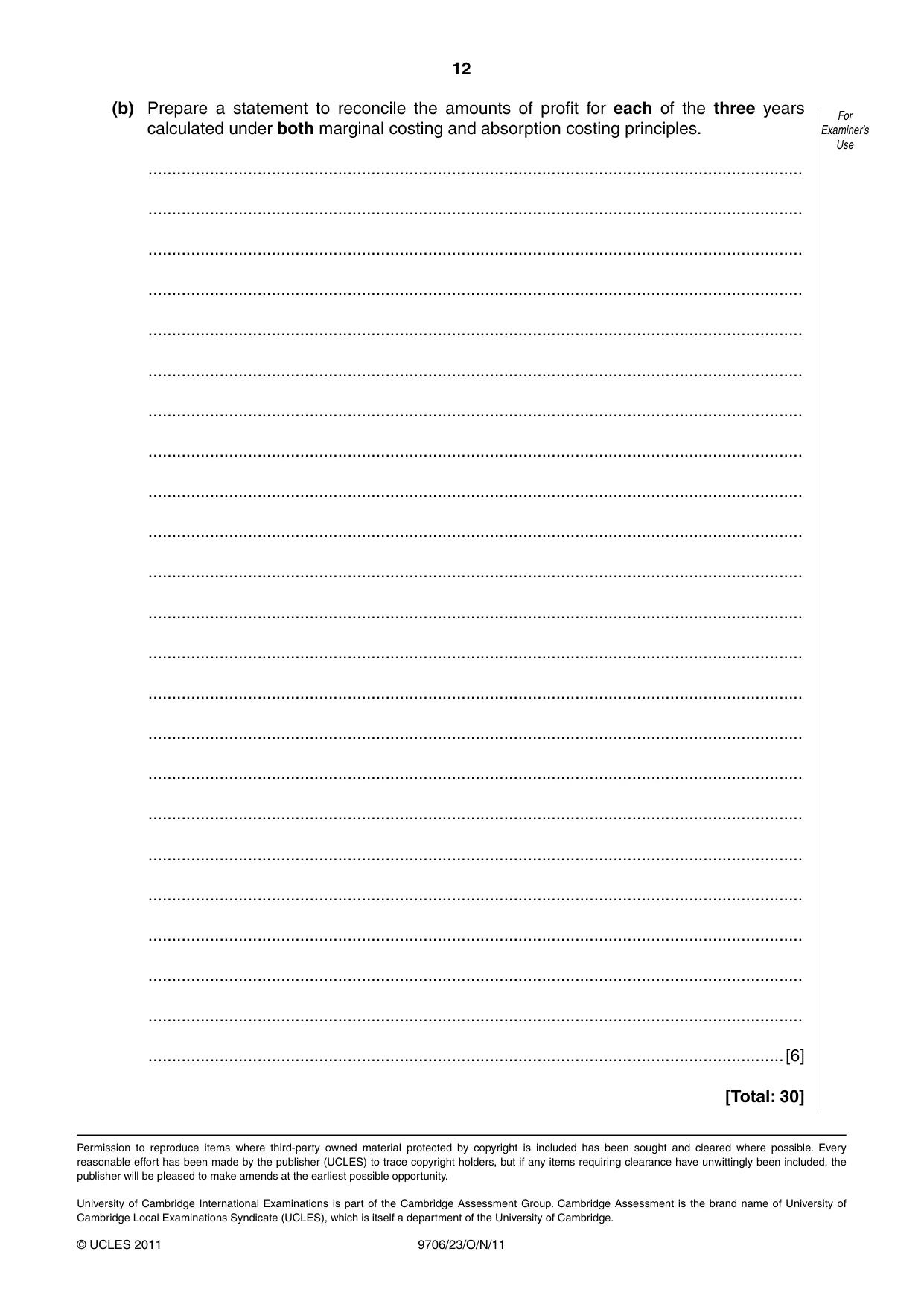 Cambridge A Level Accounting 9706 2011 Oct/Nov Paper 2 · Variant 3 question paper, page 12 of 12