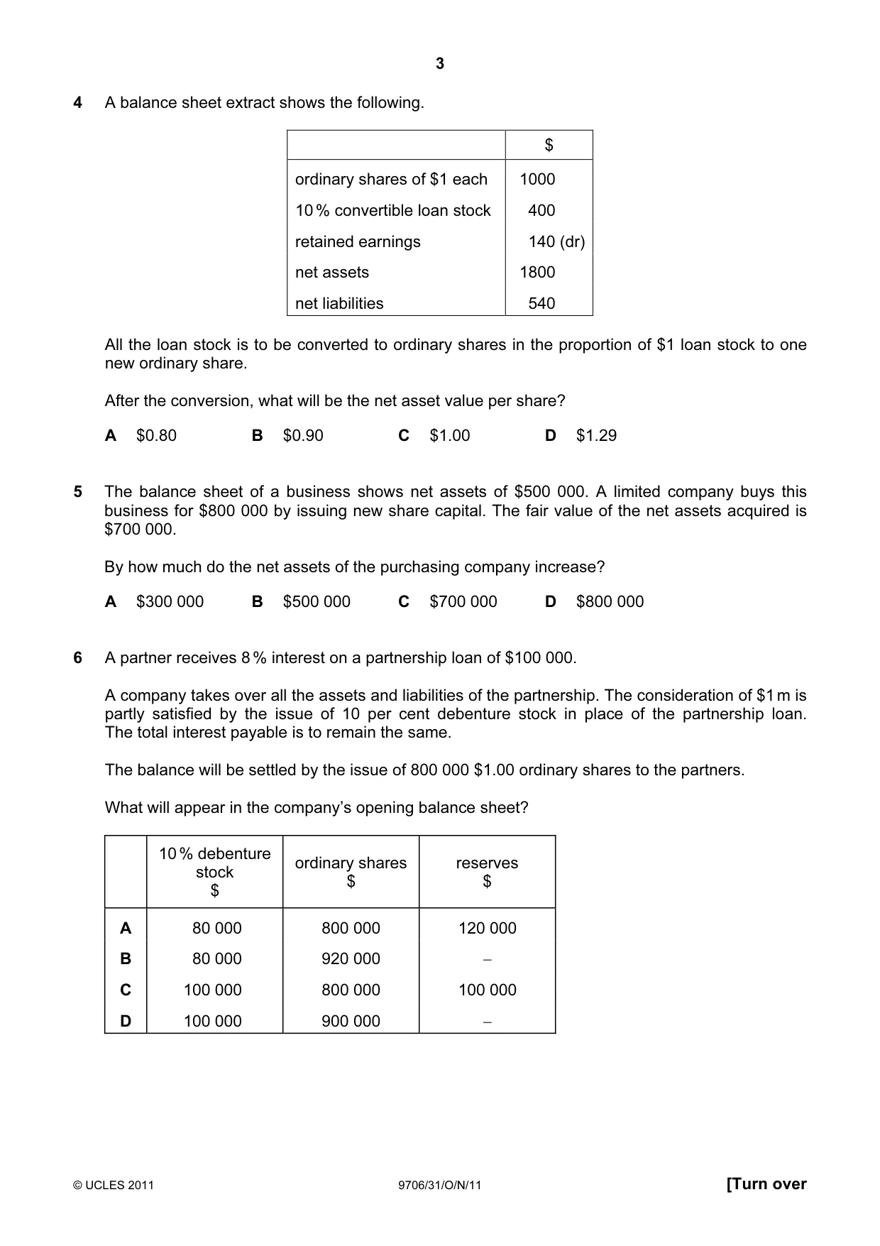 Cambridge A Level Accounting 9706 2011 Oct/Nov Paper 3 · Variant 1 question paper, page 3 of 12