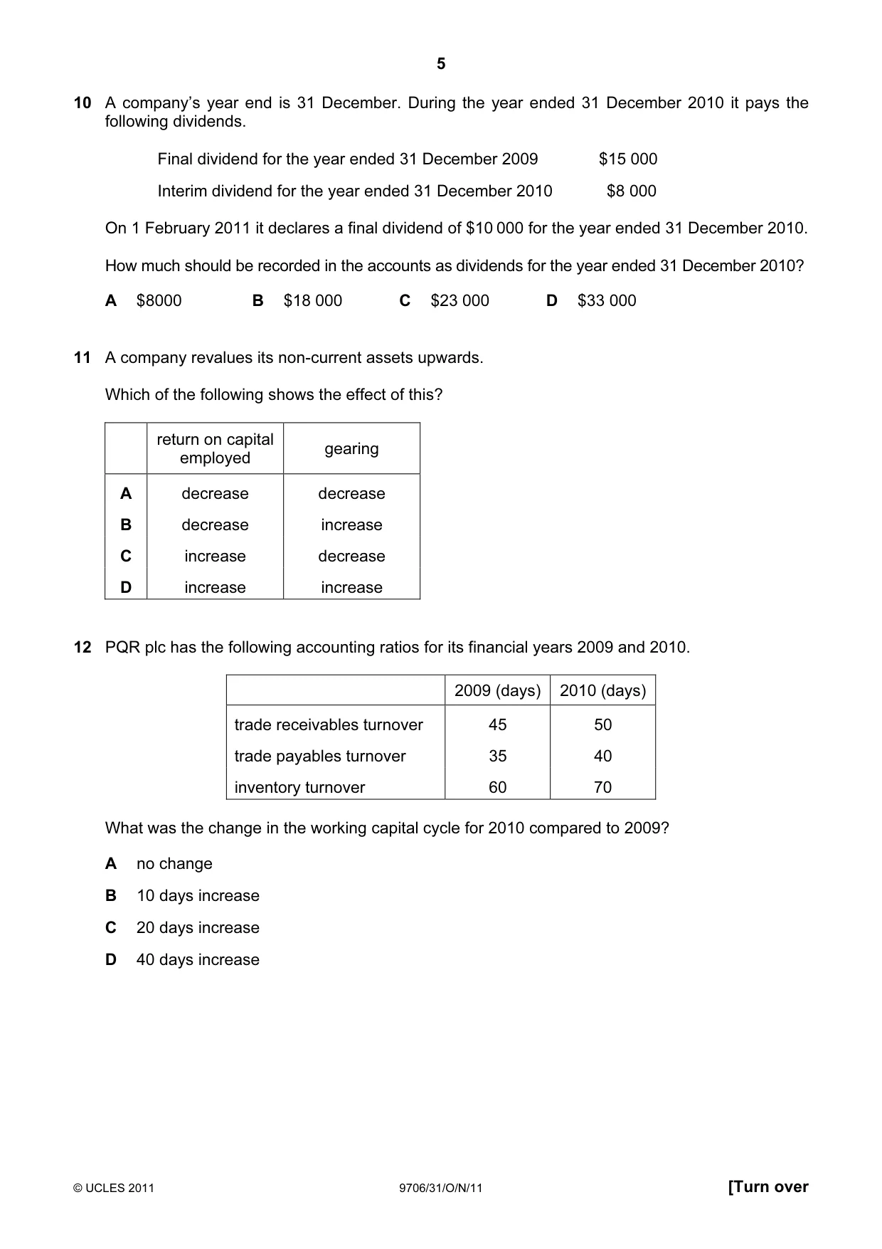 Cambridge A Level Accounting 9706 2011 Oct/Nov Paper 3 · Variant 1 question paper, page 5 of 12