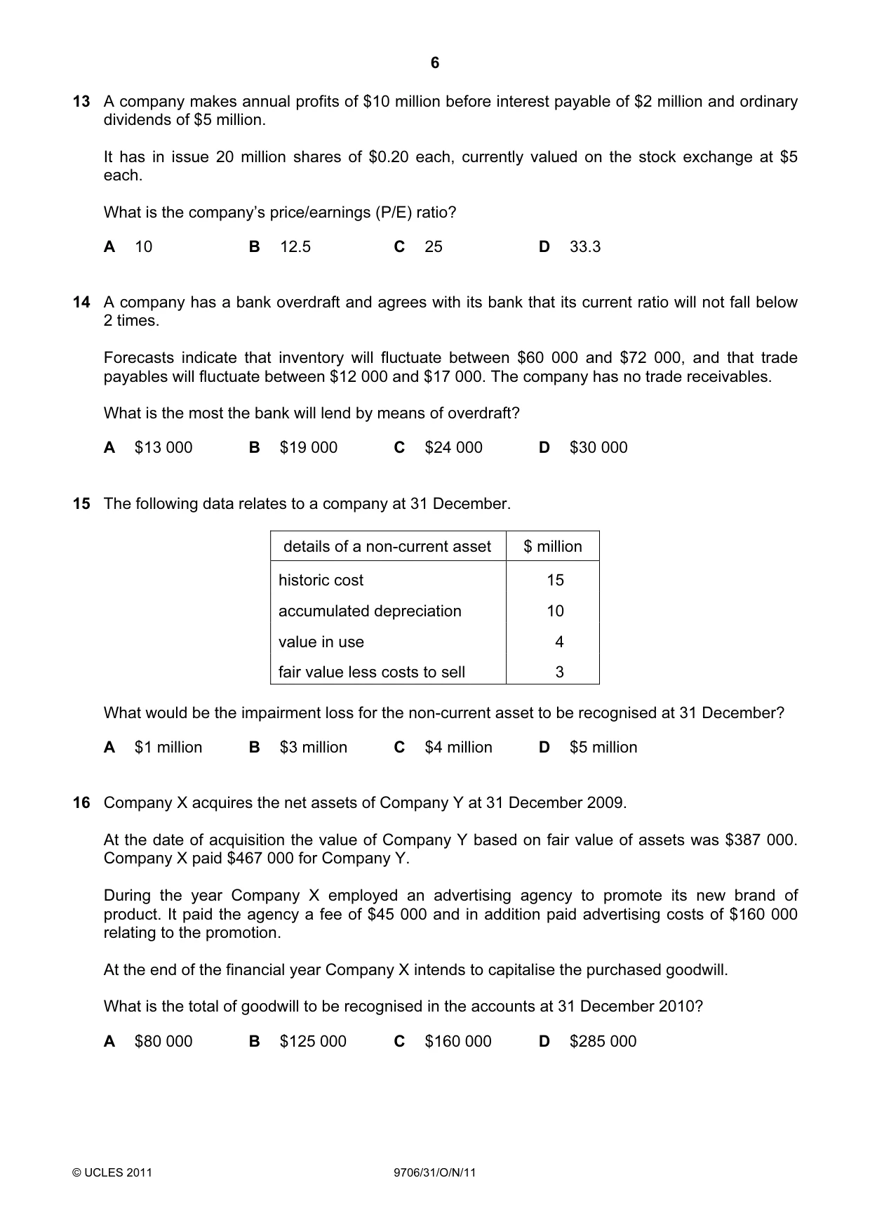Cambridge A Level Accounting 9706 2011 Oct/Nov Paper 3 · Variant 1 question paper, page 6 of 12