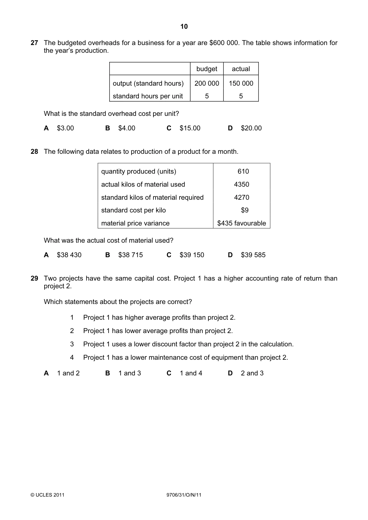 Cambridge A Level Accounting 9706 2011 Oct/Nov Paper 3 · Variant 1 question paper, page 10 of 12