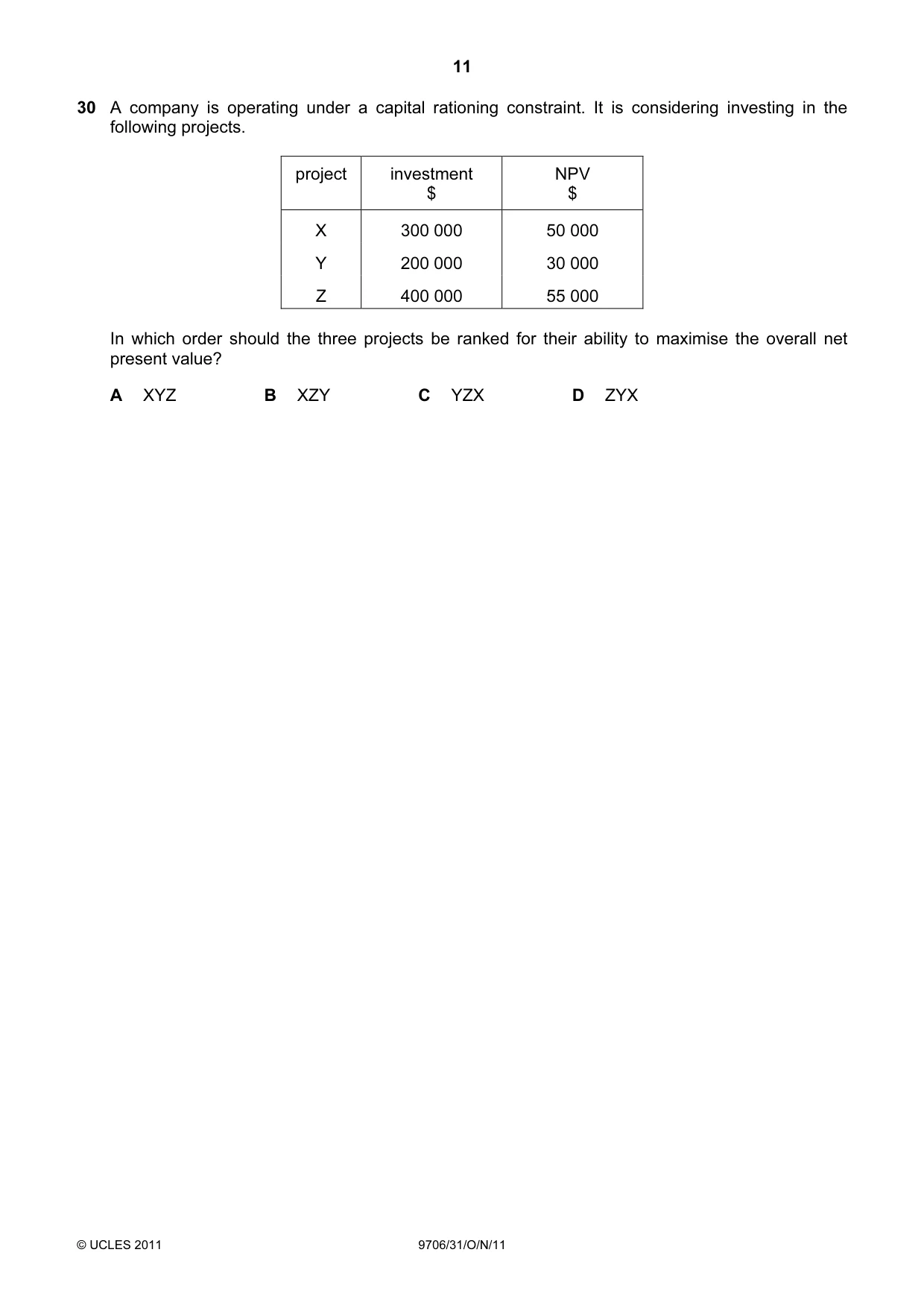 Cambridge A Level Accounting 9706 2011 Oct/Nov Paper 3 · Variant 1 question paper, page 11 of 12