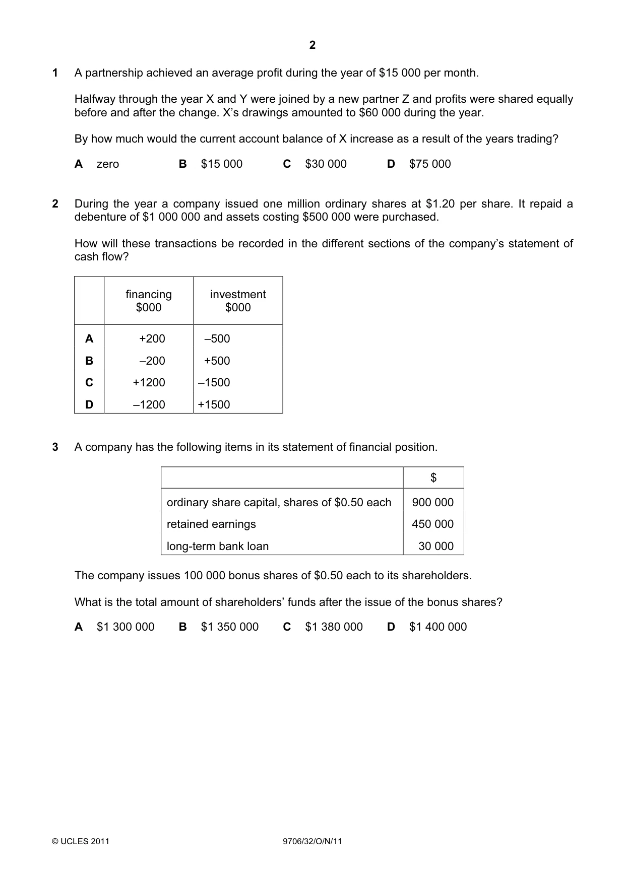 Cambridge A Level Accounting 9706 2011 Oct/Nov Paper 3 · Variant 2 question paper, page 2 of 12