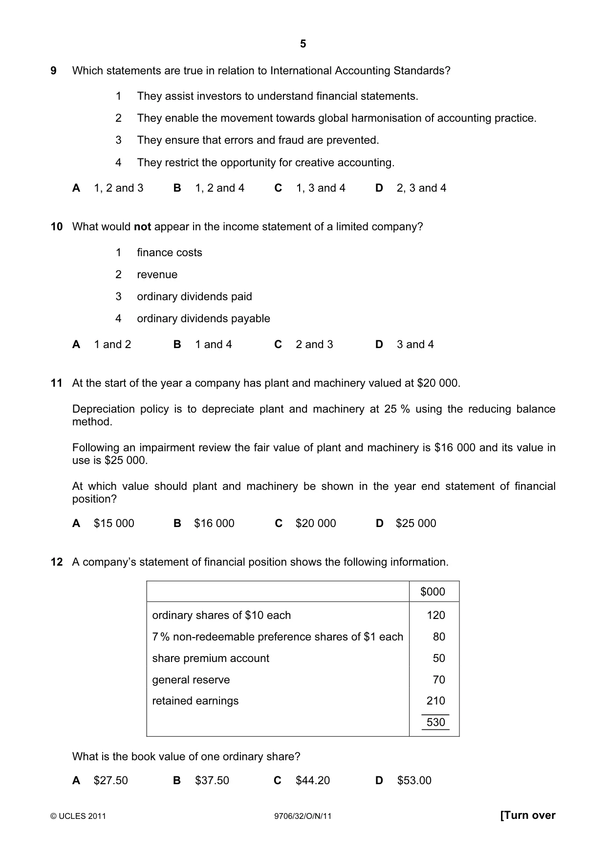 Cambridge A Level Accounting 9706 2011 Oct/Nov Paper 3 · Variant 2 question paper, page 5 of 12