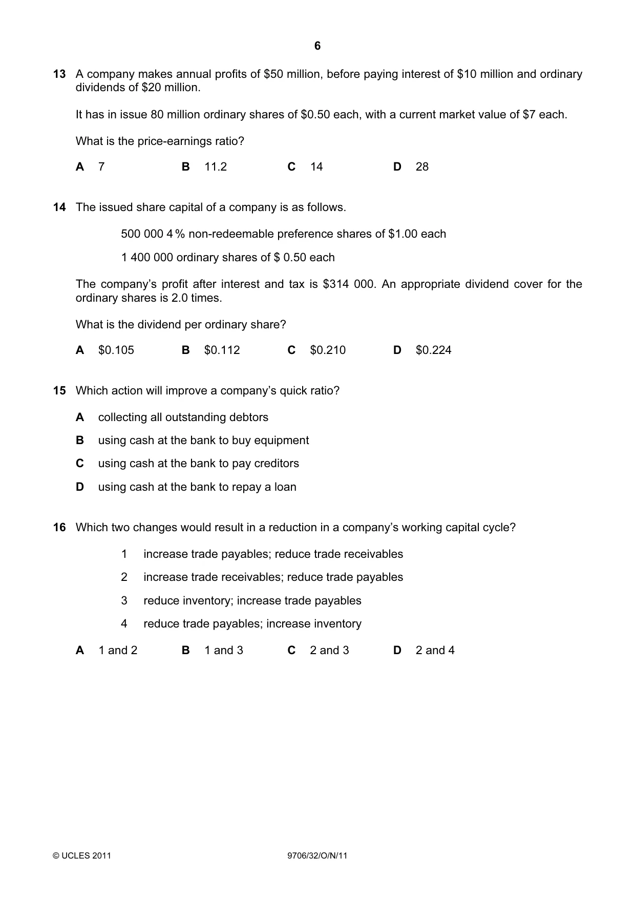 Cambridge A Level Accounting 9706 2011 Oct/Nov Paper 3 · Variant 2 question paper, page 6 of 12
