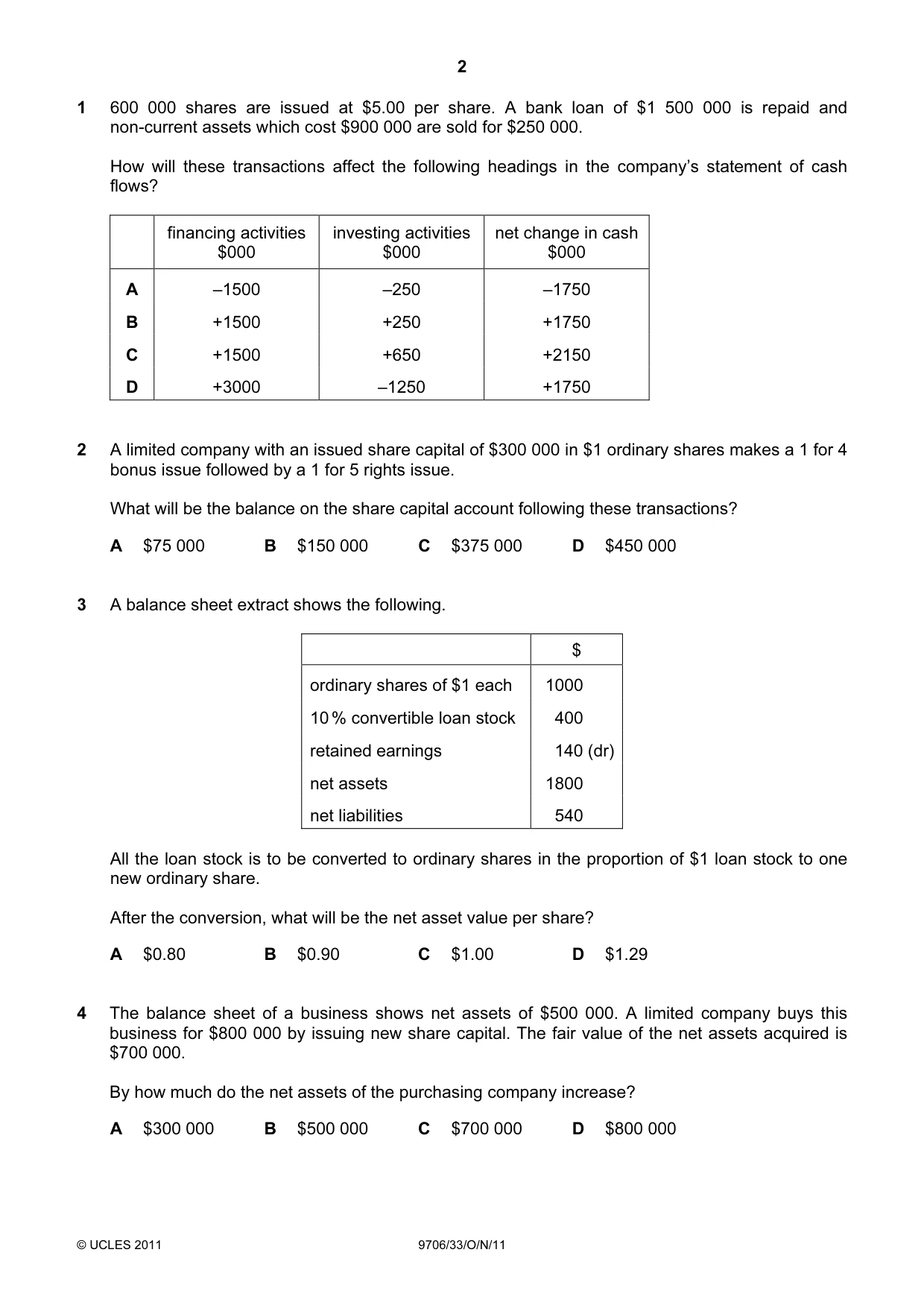 Cambridge A Level Accounting 9706 2011 Oct/Nov Paper 3 · Variant 3 question paper, page 2 of 12