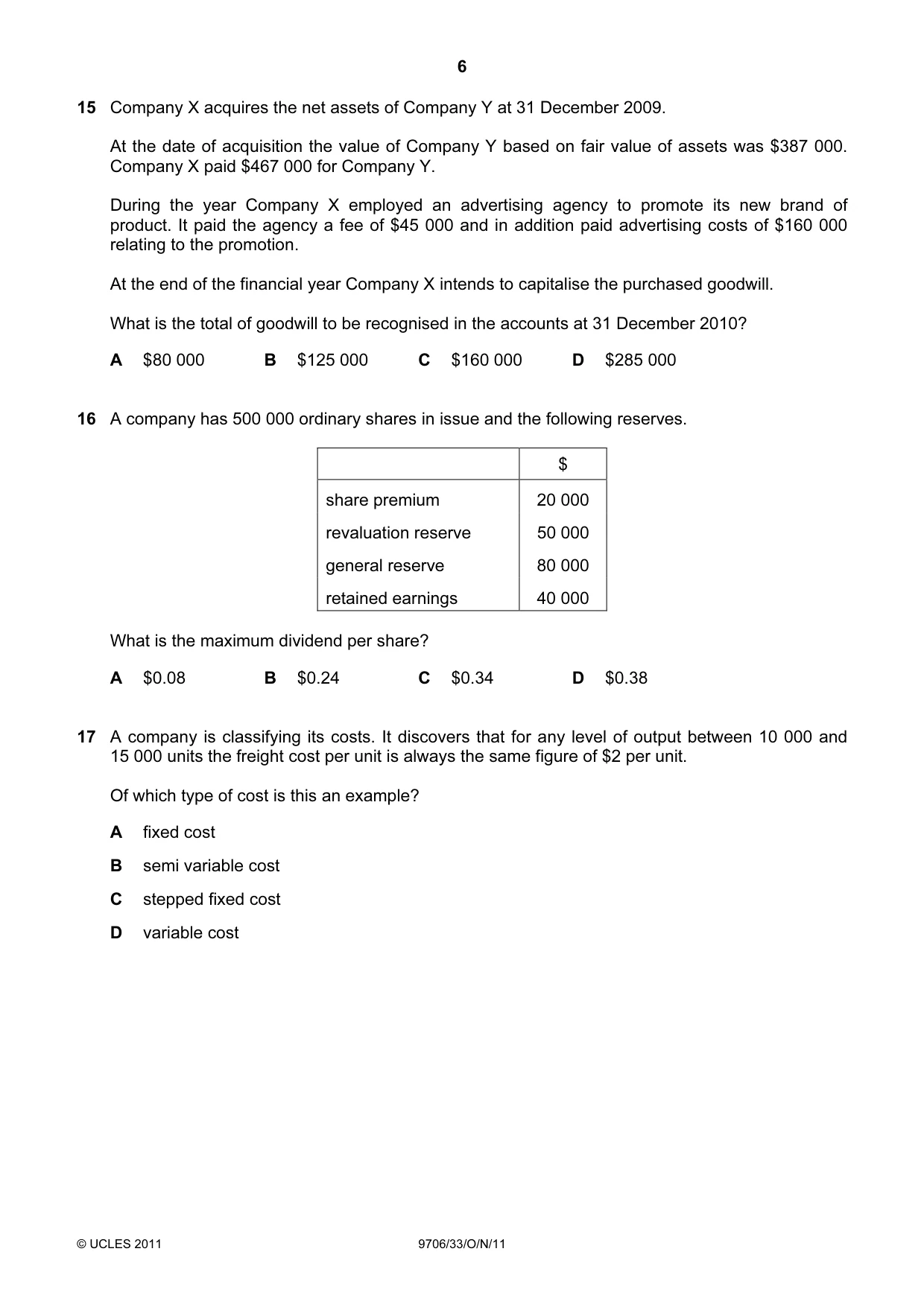 Cambridge A Level Accounting 9706 2011 Oct/Nov Paper 3 · Variant 3 question paper, page 6 of 12