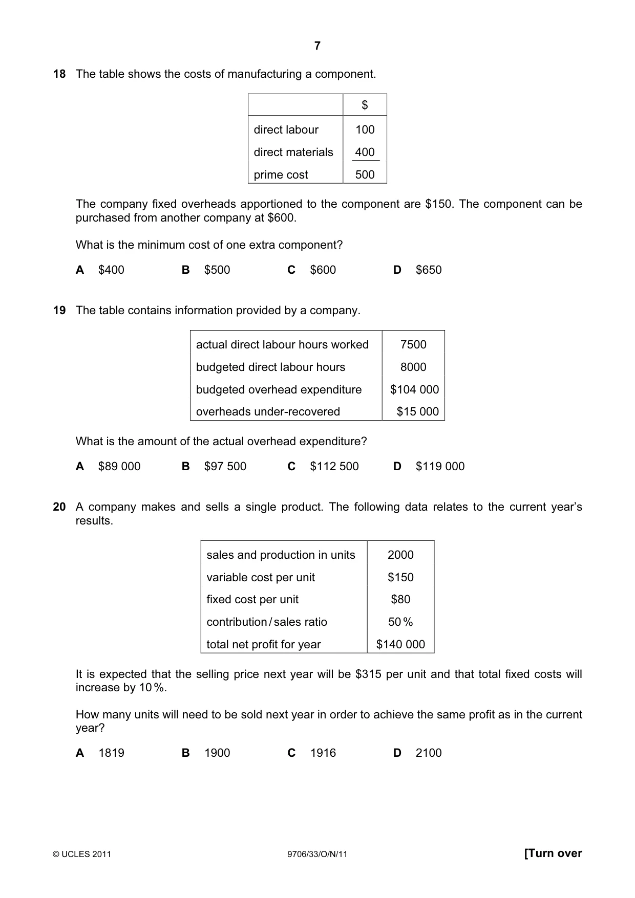 Cambridge A Level Accounting 9706 2011 Oct/Nov Paper 3 · Variant 3 question paper, page 7 of 12