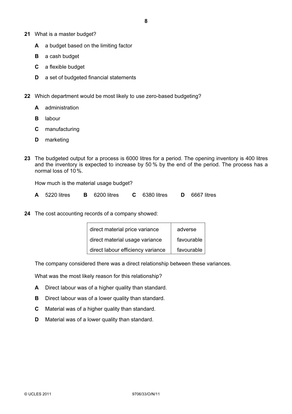 Cambridge A Level Accounting 9706 2011 Oct/Nov Paper 3 · Variant 3 question paper, page 8 of 12
